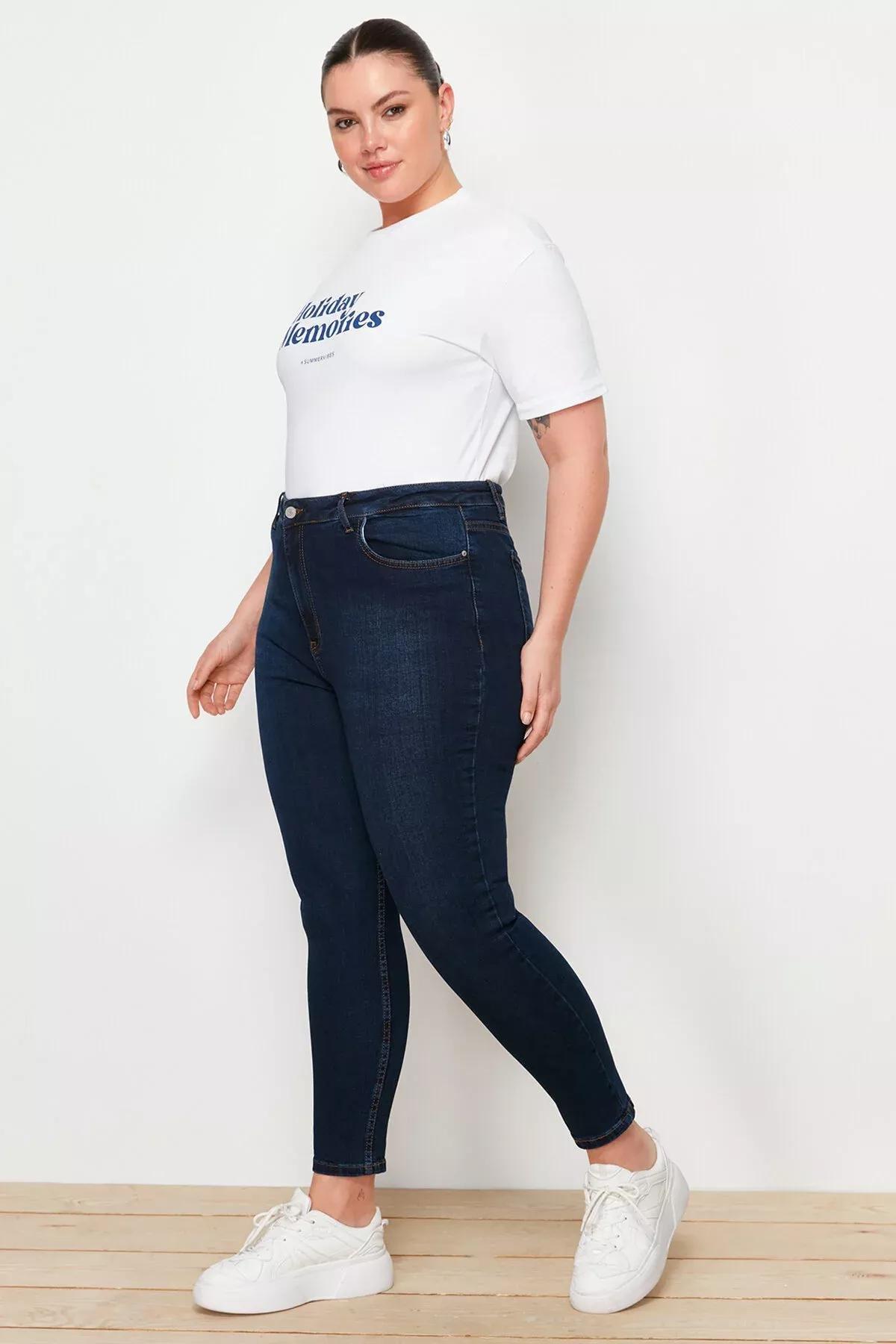Blue High Waist Skinny Jeans, Dark blue, large image number 1