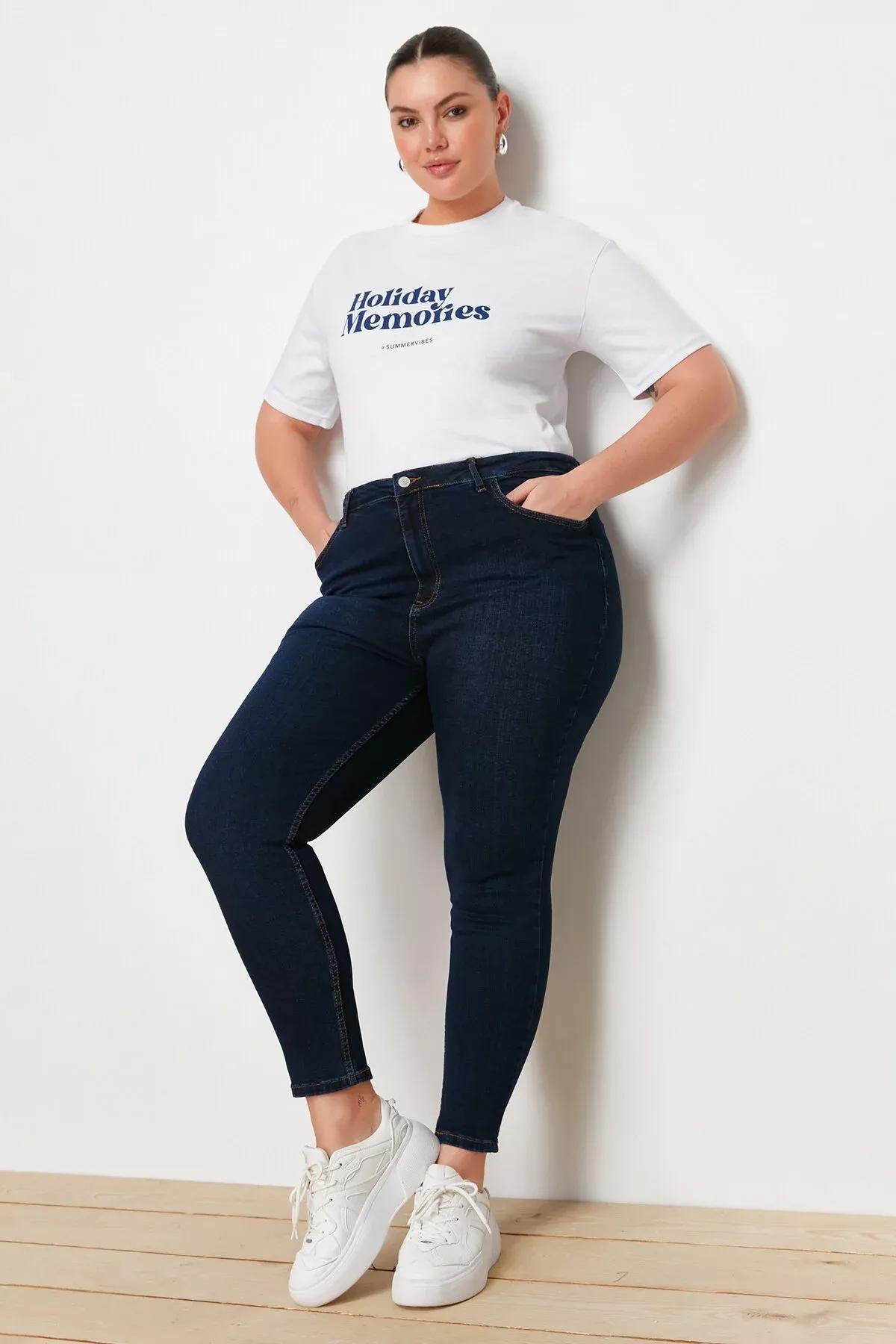 Blue High Waist Skinny Jeans, Dark blue, large image number 2