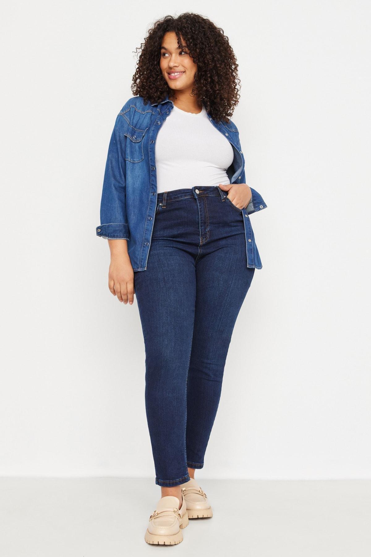 Blue High Waist Skinny Jeans, , large image number 3