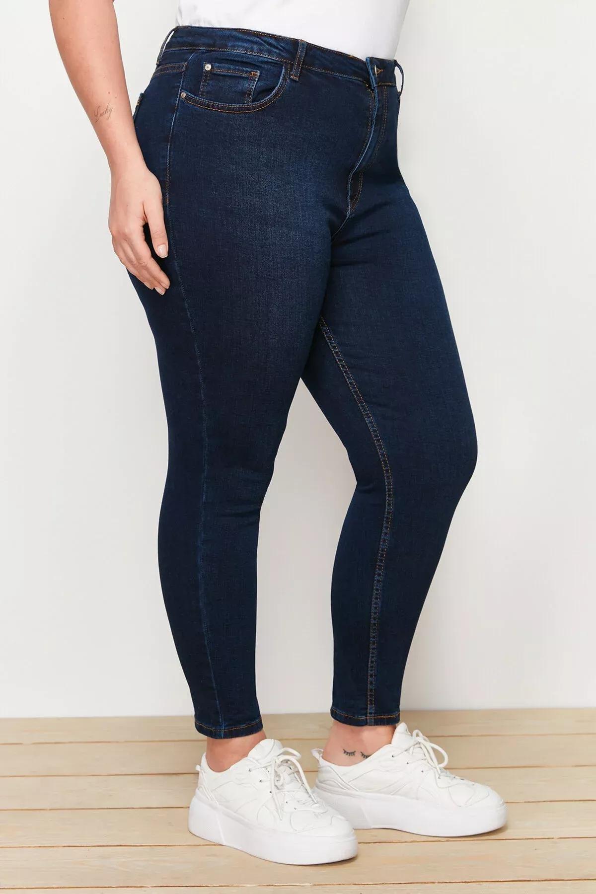 Blue High Waist Skinny Jeans, Dark blue, large image number 3