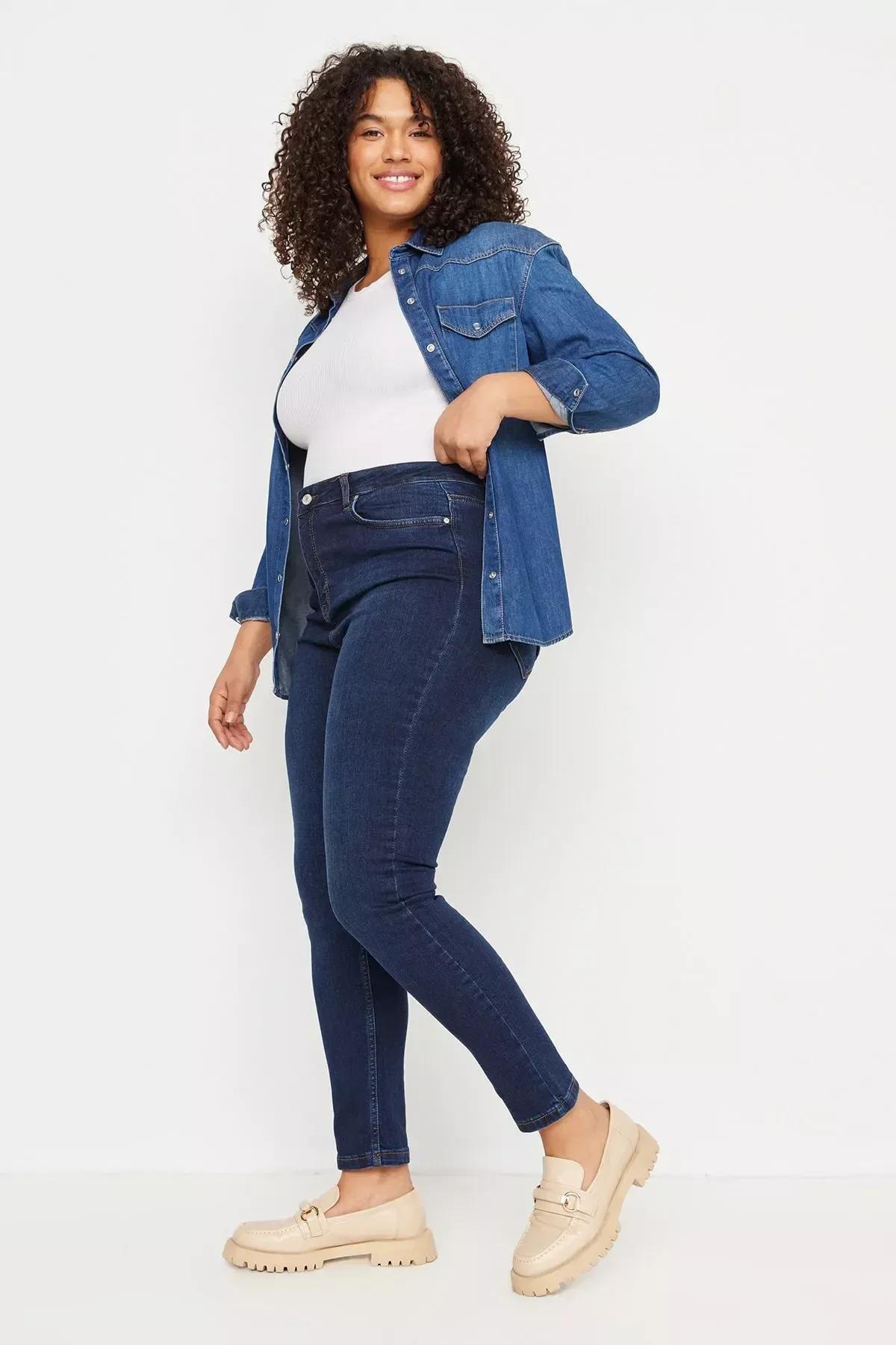 Blue High Waist Skinny Jeans, , large image number 5