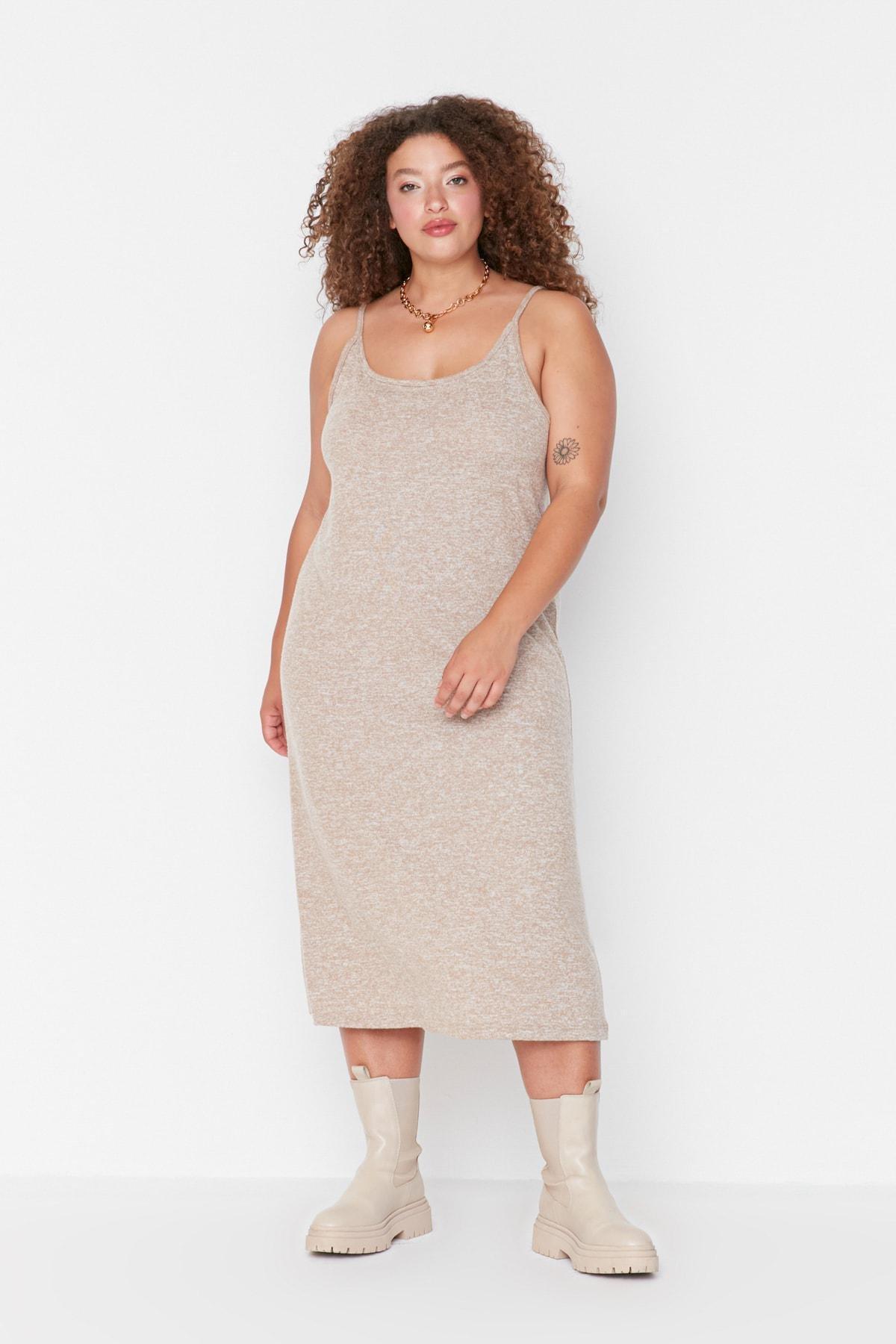 Beige Basic Plus Size Midi Dress, Set Of 3, , large image number 2