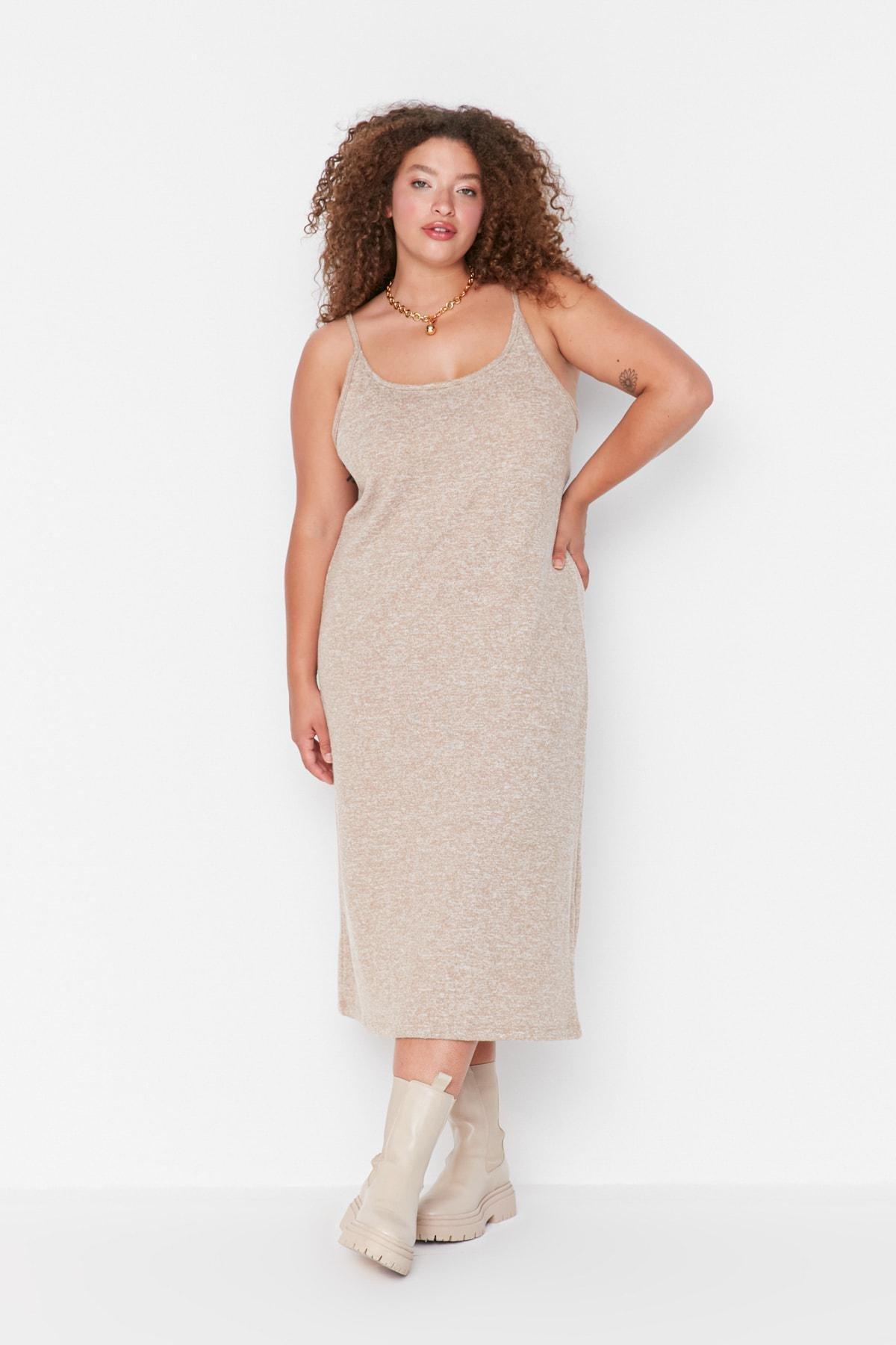 Beige Basic Plus Size Midi Dress, Set Of 3, , large image number 3