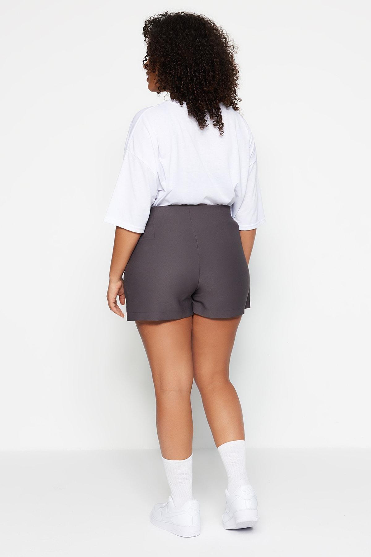 Gray High Waist Plus Size Shorts, Gray, large image number 4
