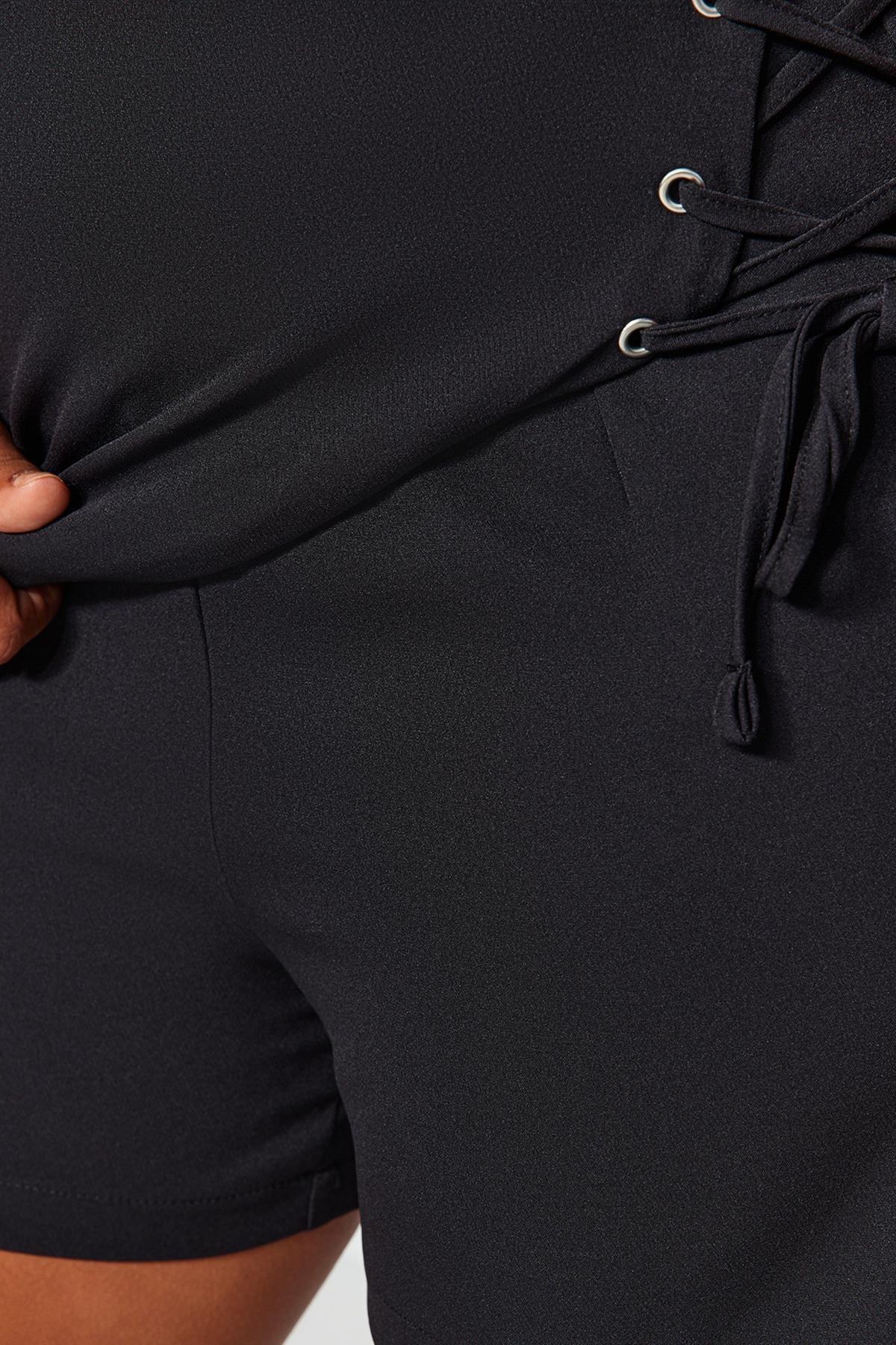 Black High Waist Plus Size Shorts, , large image number 4