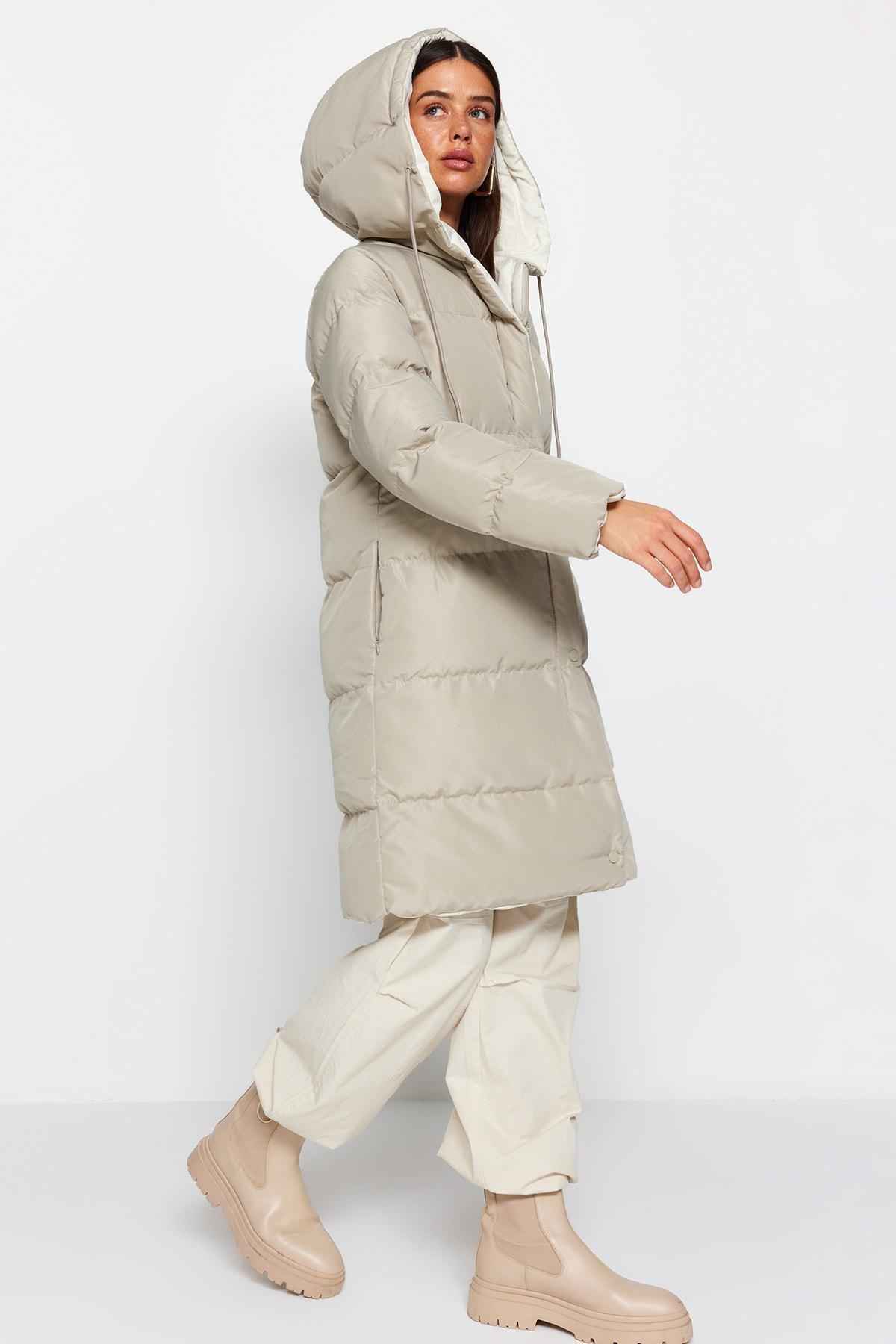 Grey Hooded Puffer Jacket, , large image number 5