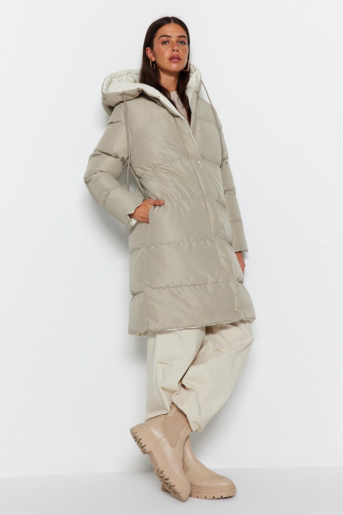 Grey Hooded Puffer Jacket, , large image number 6