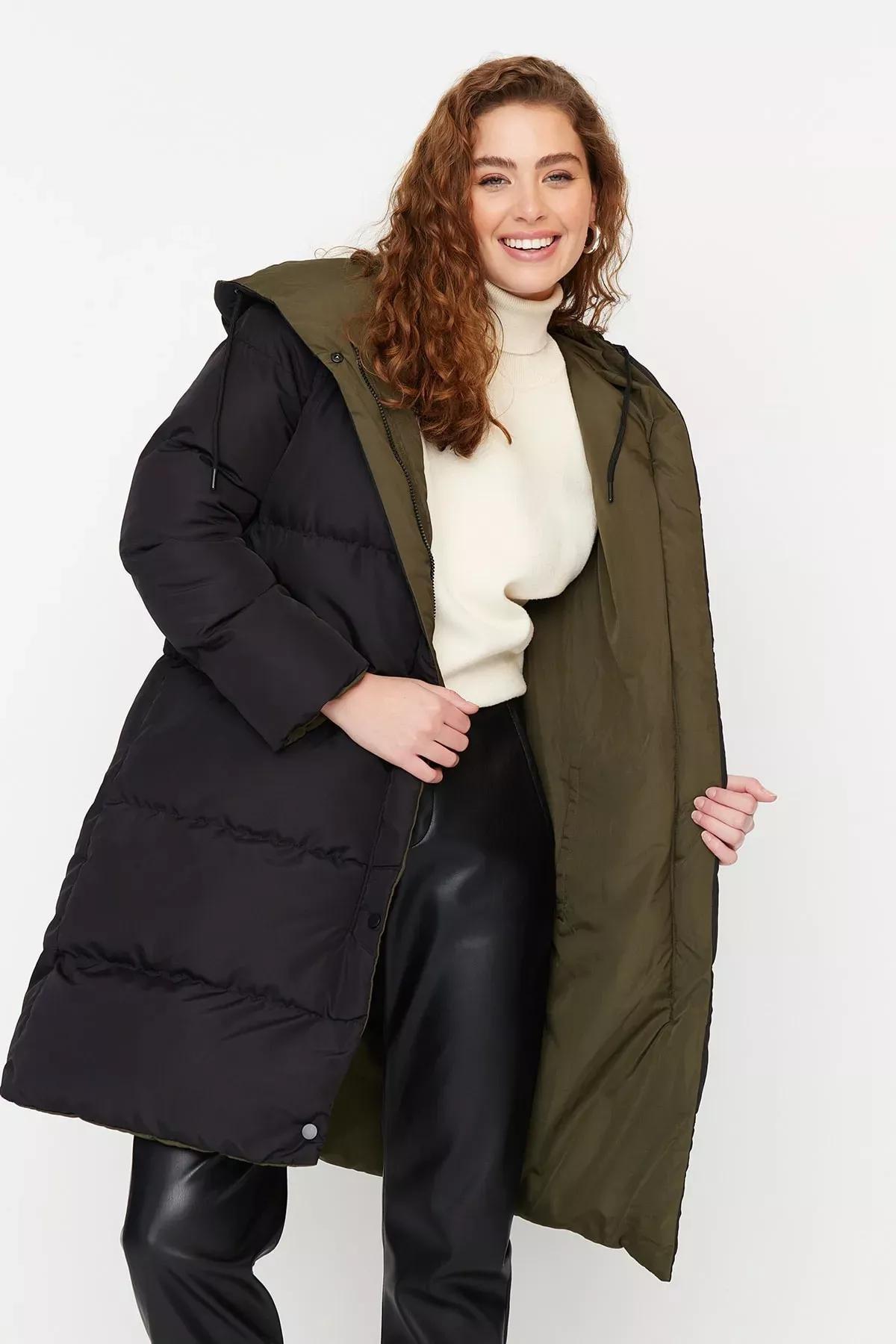 Khaki Puffer Oversize Jacket, Khaki, large image number 0