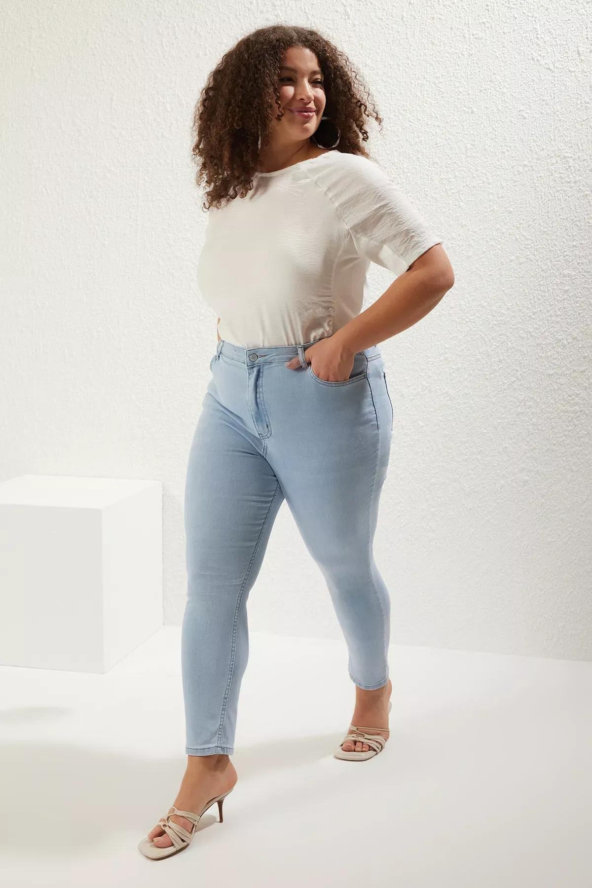 Blue High Waist Stretchy Skinny Jeans, , large image number 1