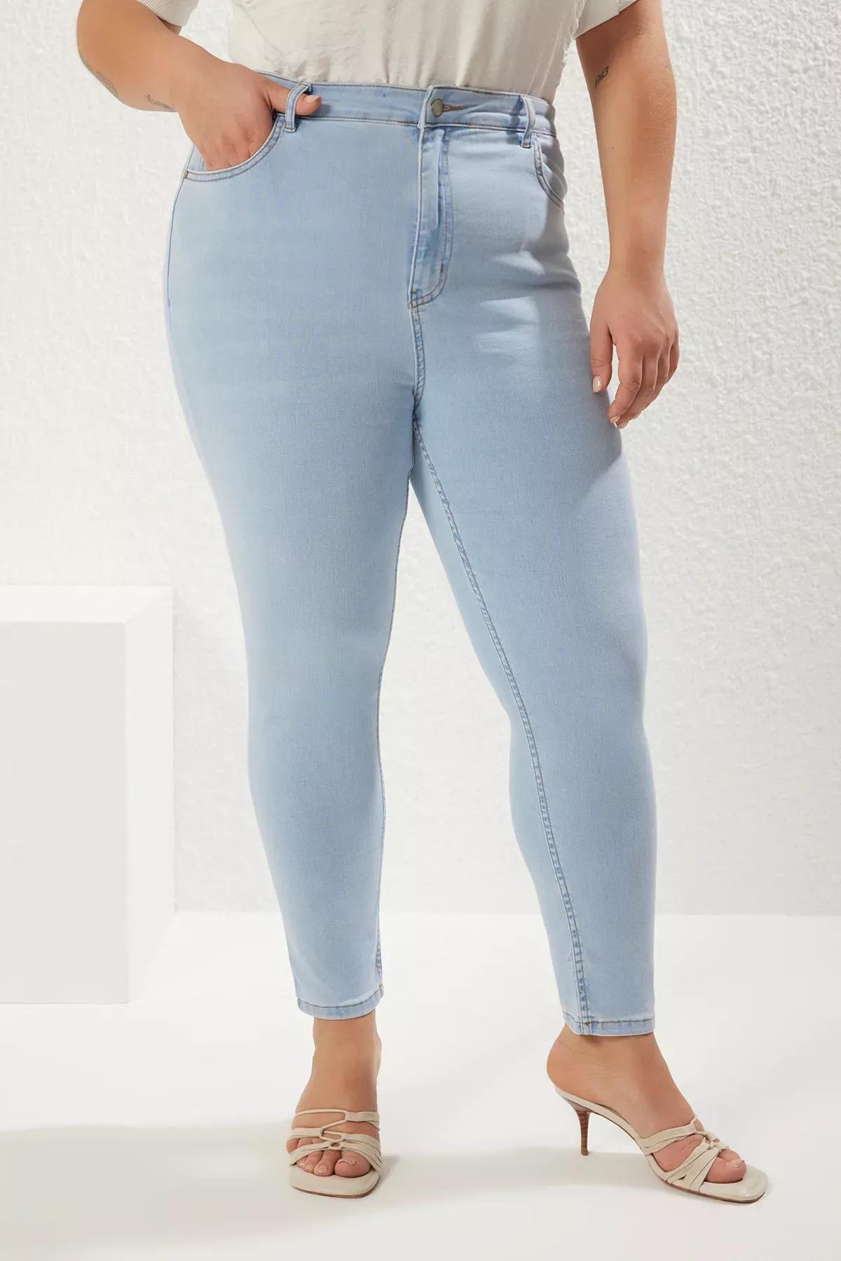 Blue High Waist Stretchy Skinny Jeans, , large image number 2