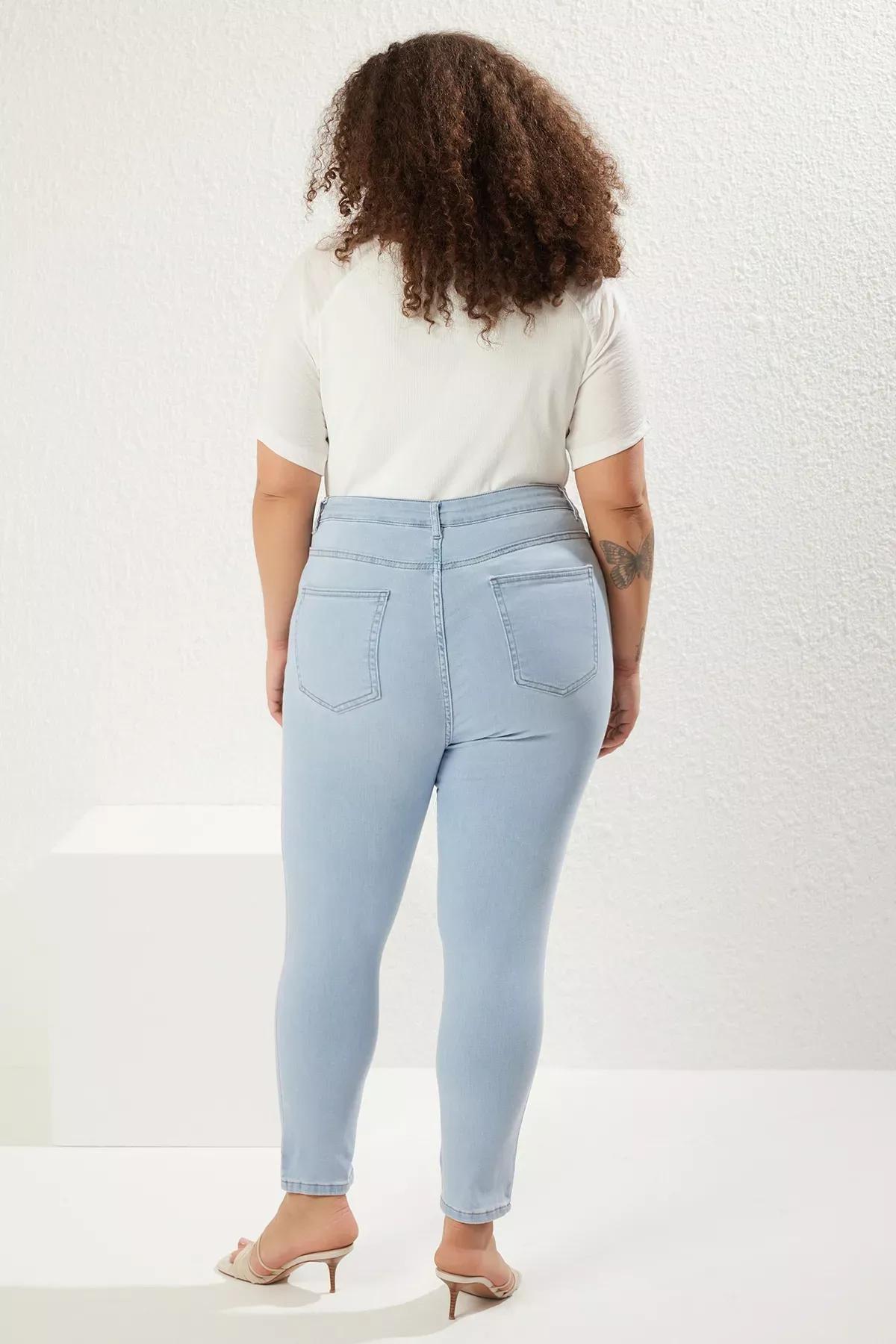 Blue High Waist Stretchy Skinny Jeans, , large image number 4