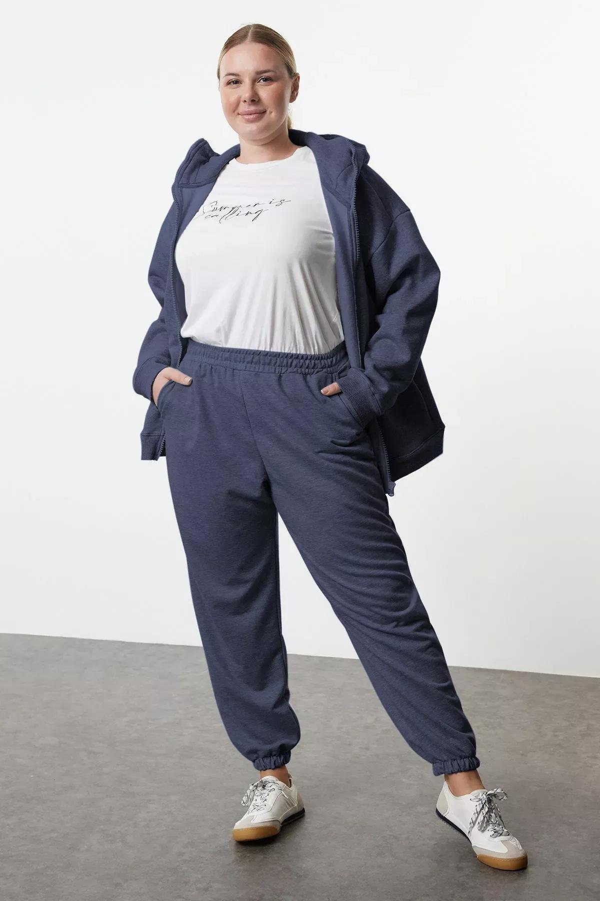 Blue Elastic Leg Jogger Plus-Size Sweatpants, , large image number 0