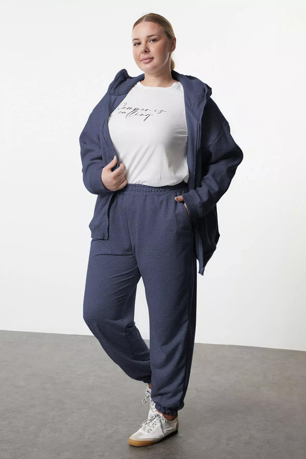 Blue Elastic Leg Jogger Plus-Size Sweatpants, , large image number 1