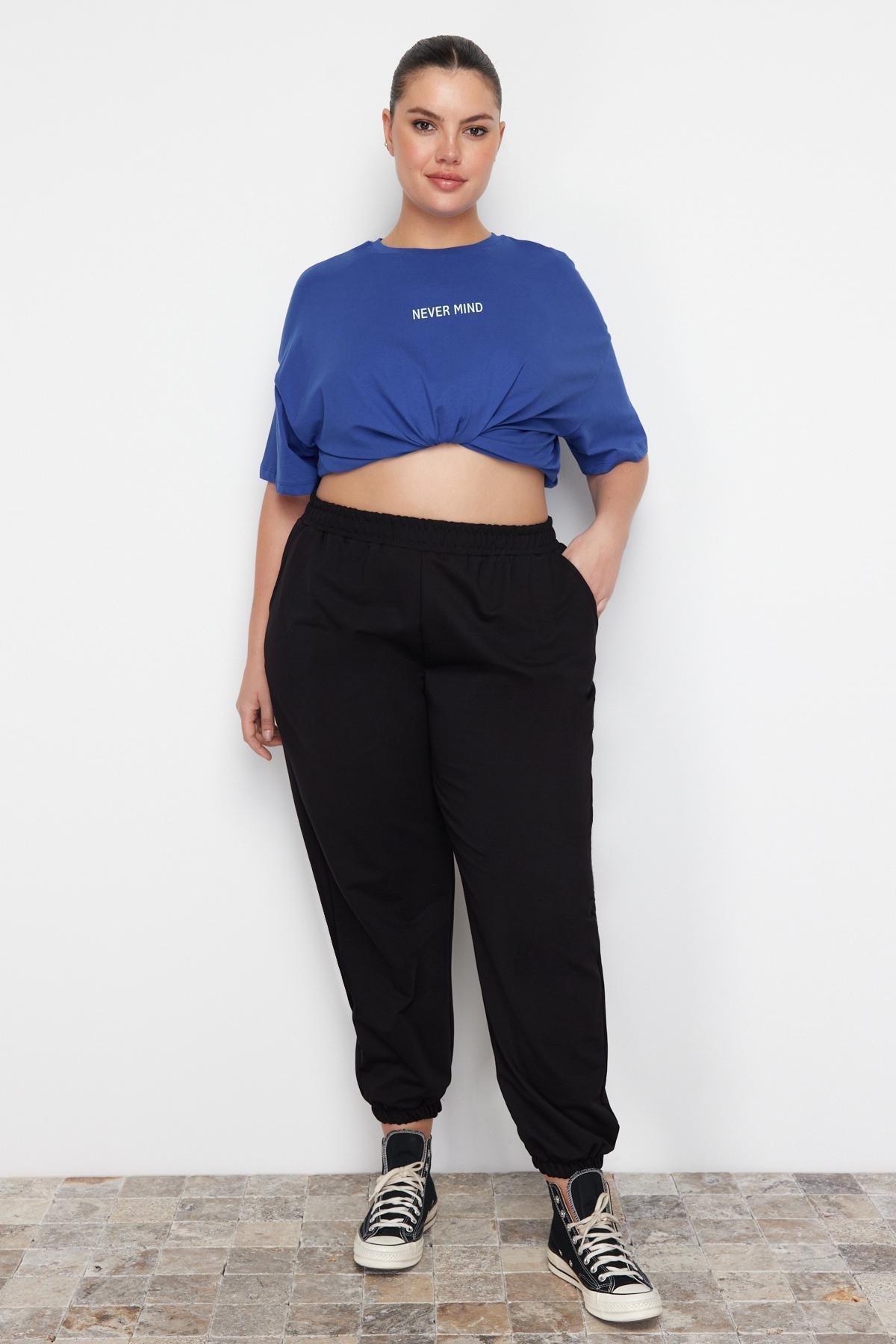 Black Joggers Plus Size Sweatpants, , large image number 1