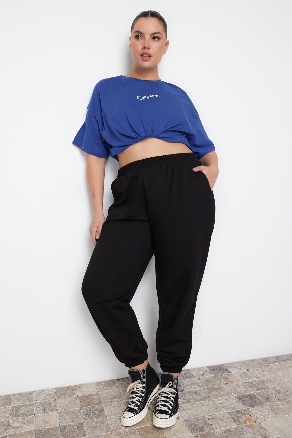 Black Joggers Plus Size Sweatpants, , large image number 3