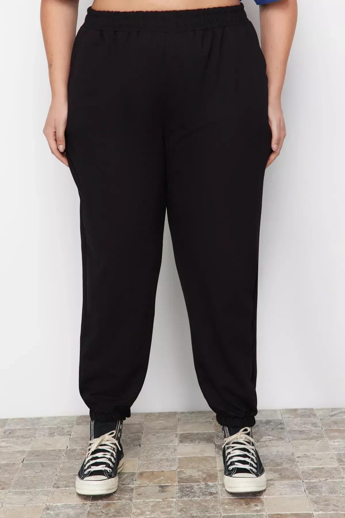 Black Joggers Plus Size Sweatpants, Black, large image number 3