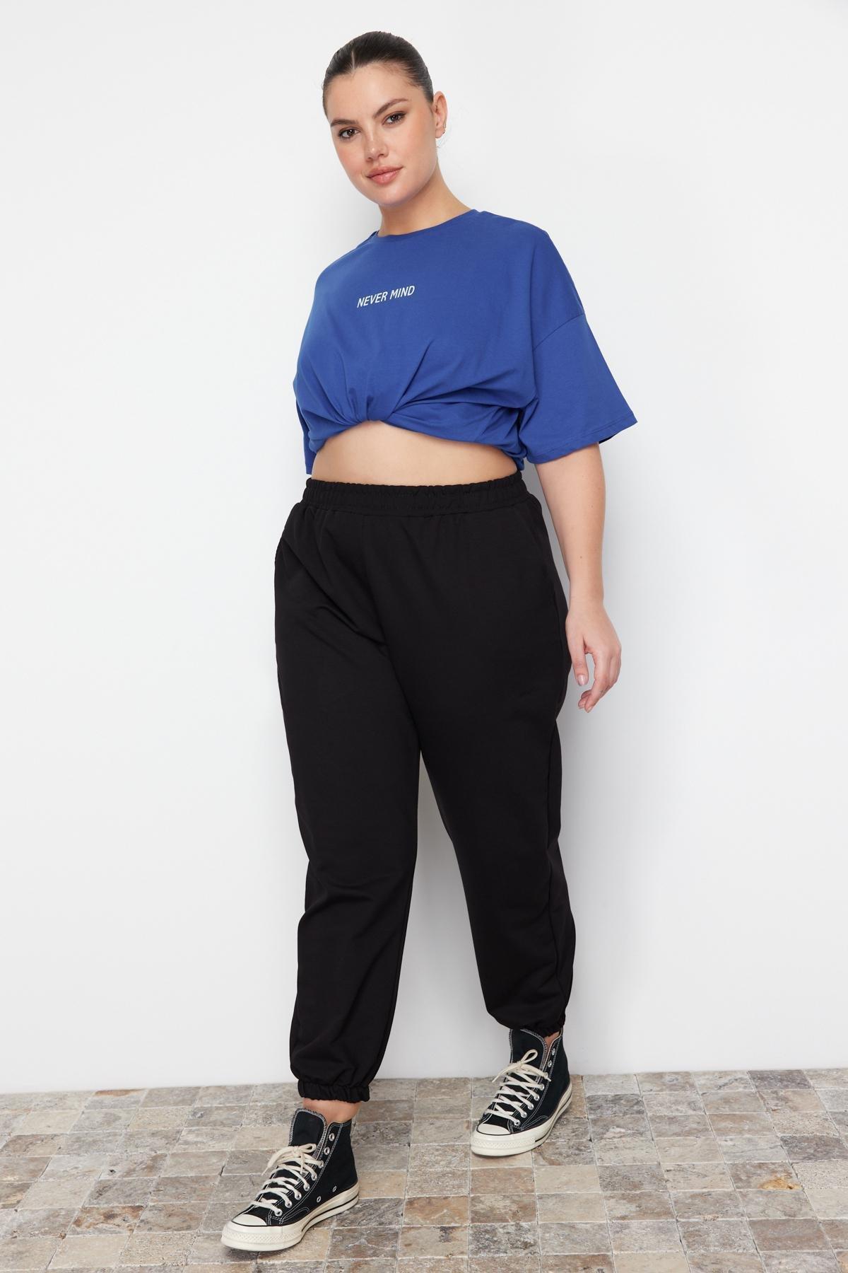 Black Joggers Plus Size Sweatpants, , large image number 5