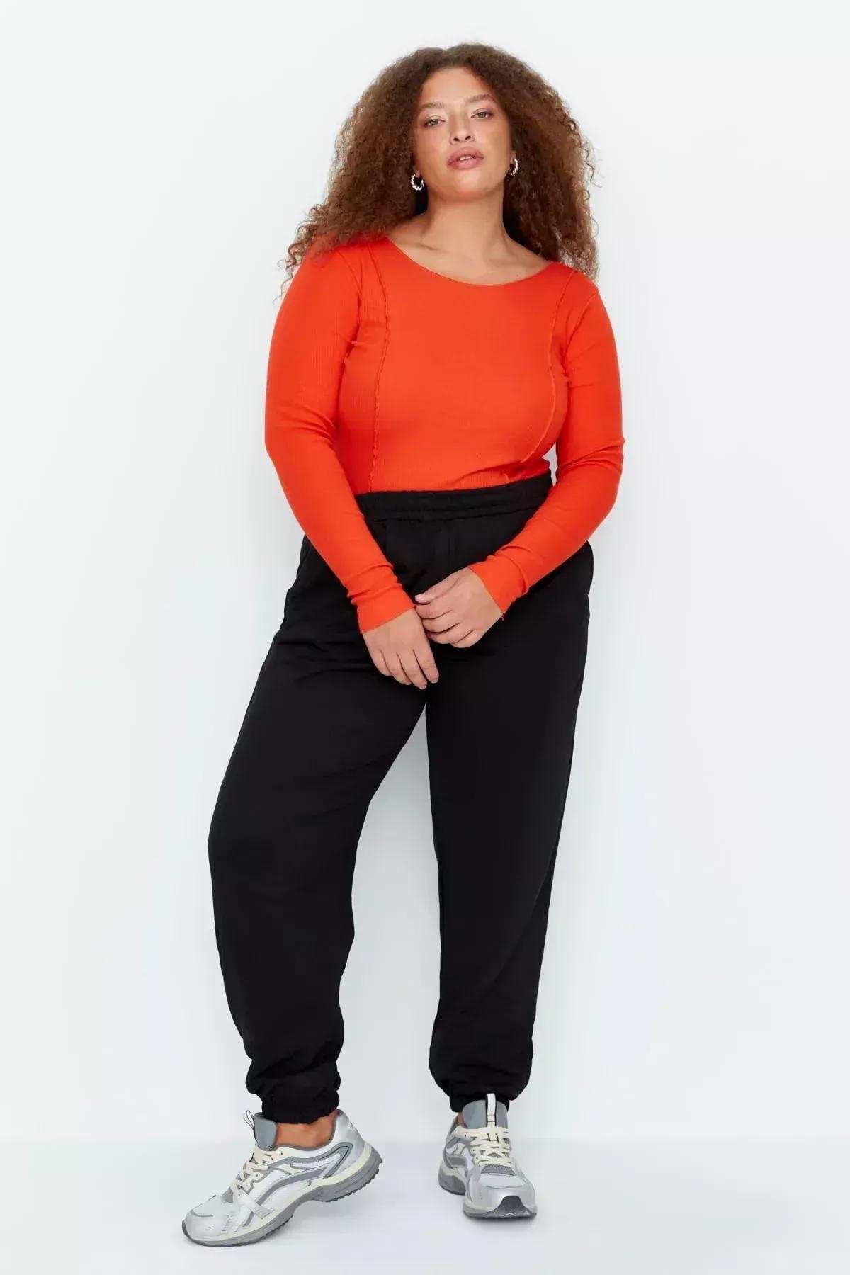 Black Joggers Plus Size Sweatpants, Black, large image number 5