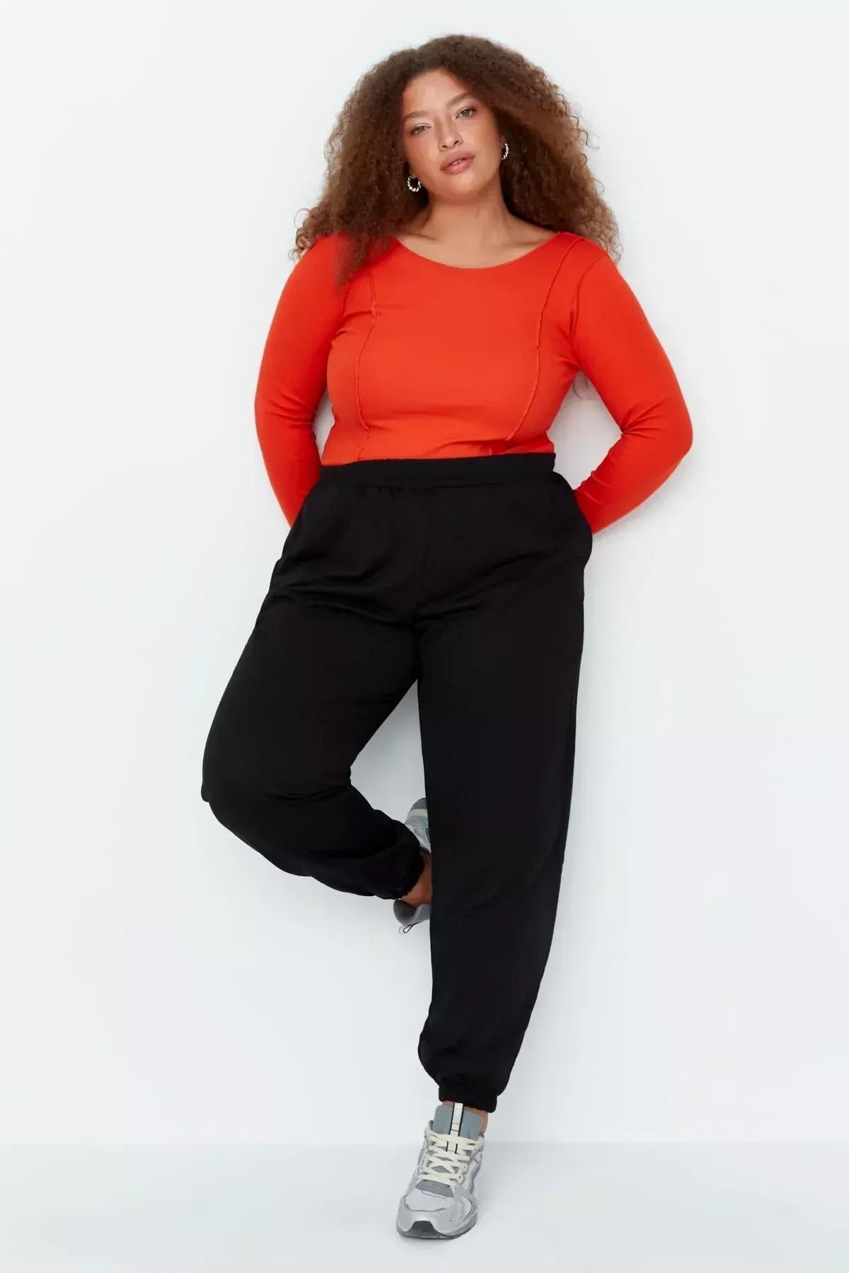 Black Joggers Plus Size Sweatpants, Black, large image number 6