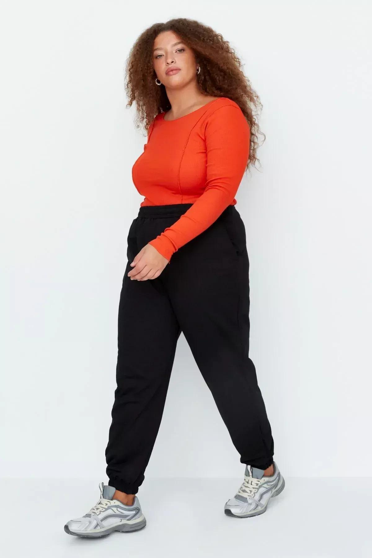 Black Joggers Plus Size Sweatpants, Black, large image number 7