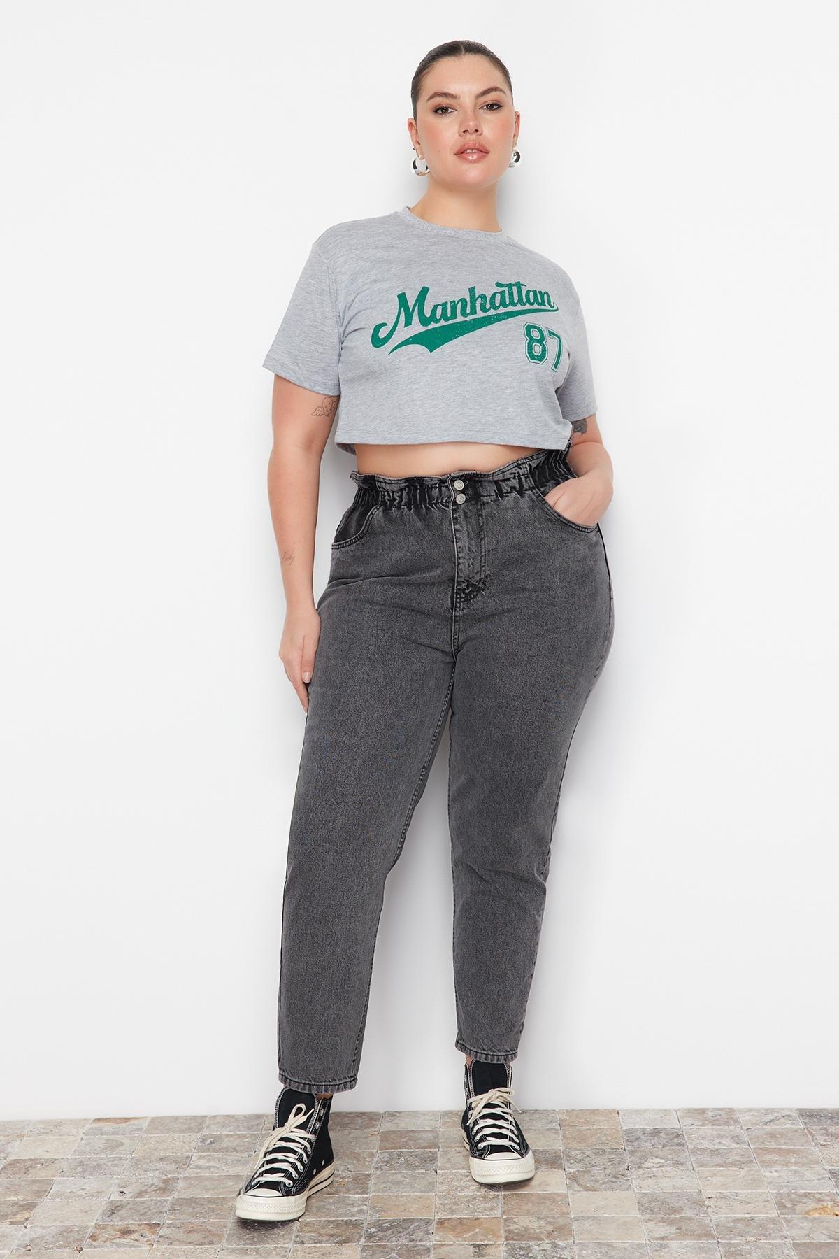 Grey Mom Plus Size Jeans, , large image number 0
