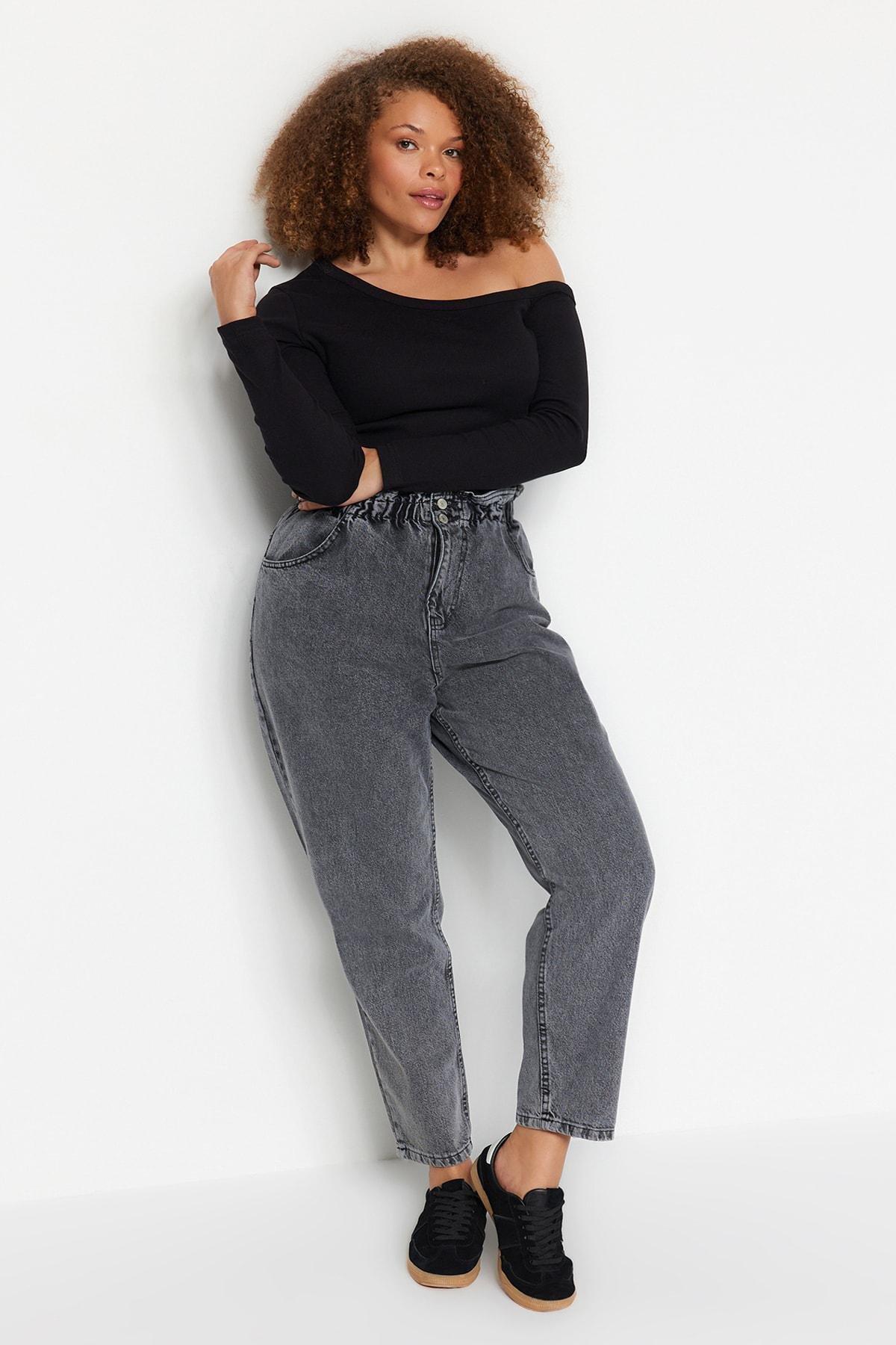 Grey Mom Plus Size Jeans, , large image number 1
