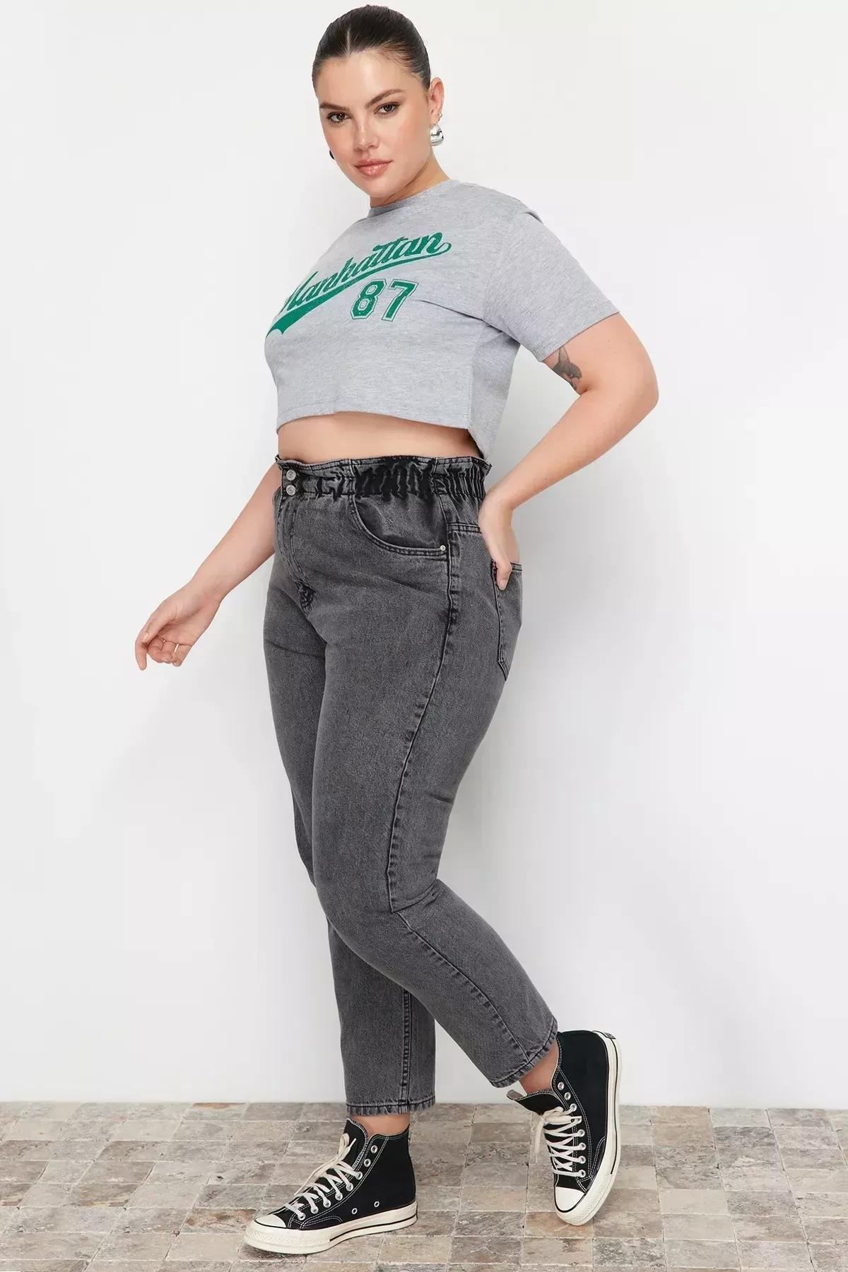 Grey Mom Plus Size Jeans, Grey, large image number 10