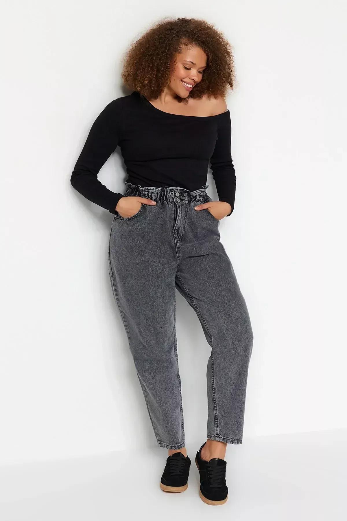 Grey Mom Plus Size Jeans, Grey, large image number 11