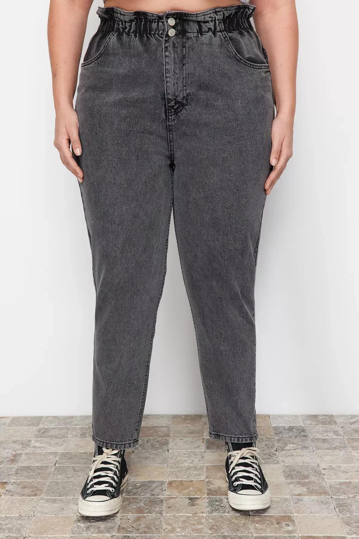 Grey Mom Plus Size Jeans, Grey, large image number 12