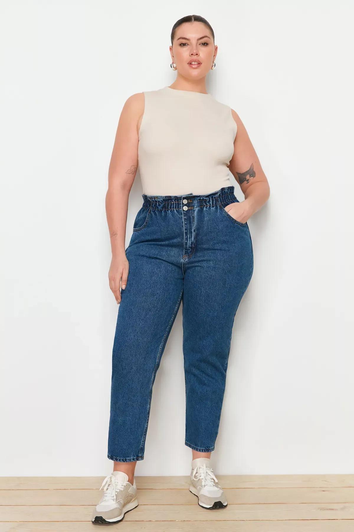 Blue Mom Plus Size Jeans, Blue, medium