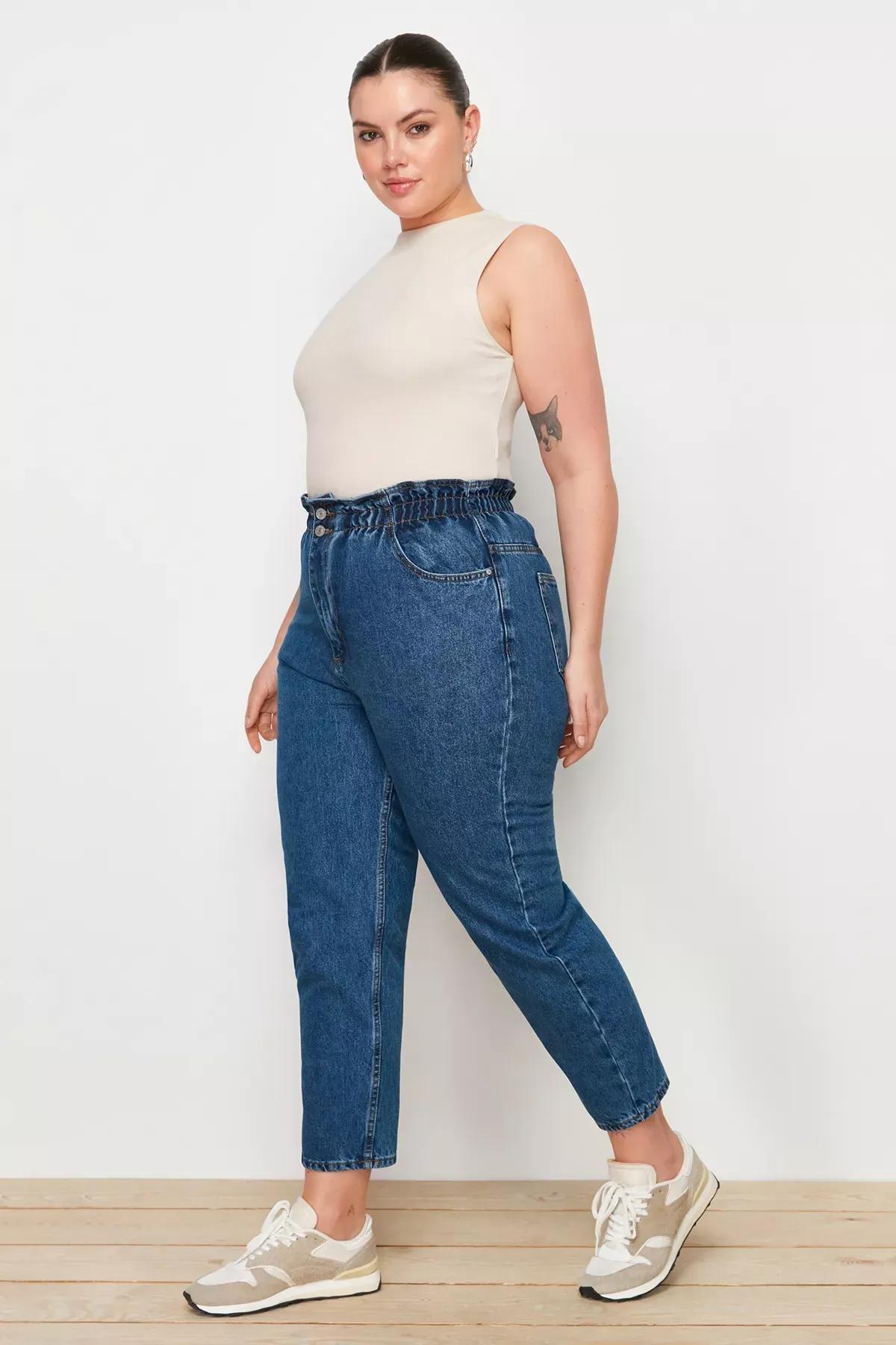 Blue Mom Plus Size Jeans, Blue, large image number 1