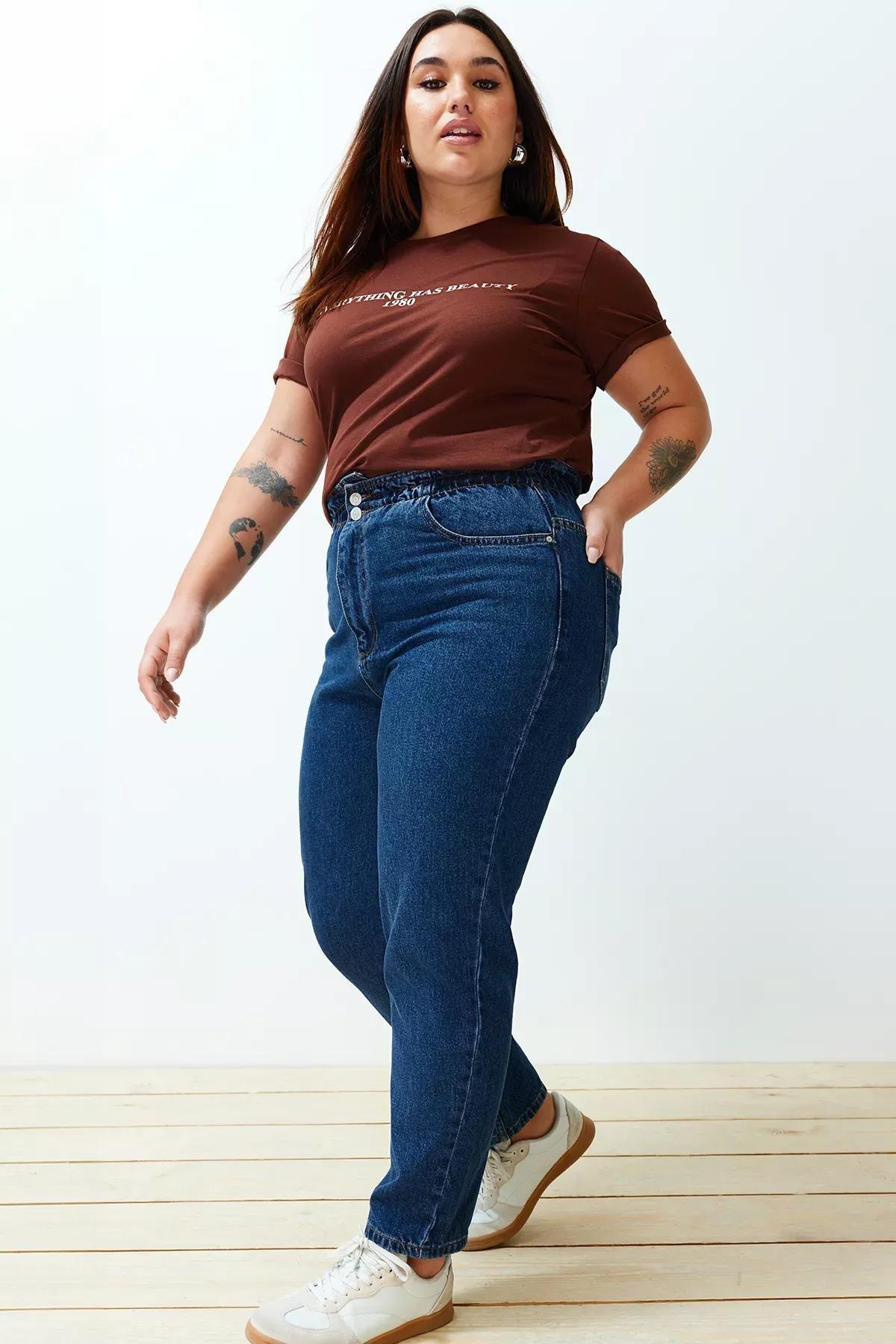 Blue Mom Plus Size Jeans, Blue, large image number 6
