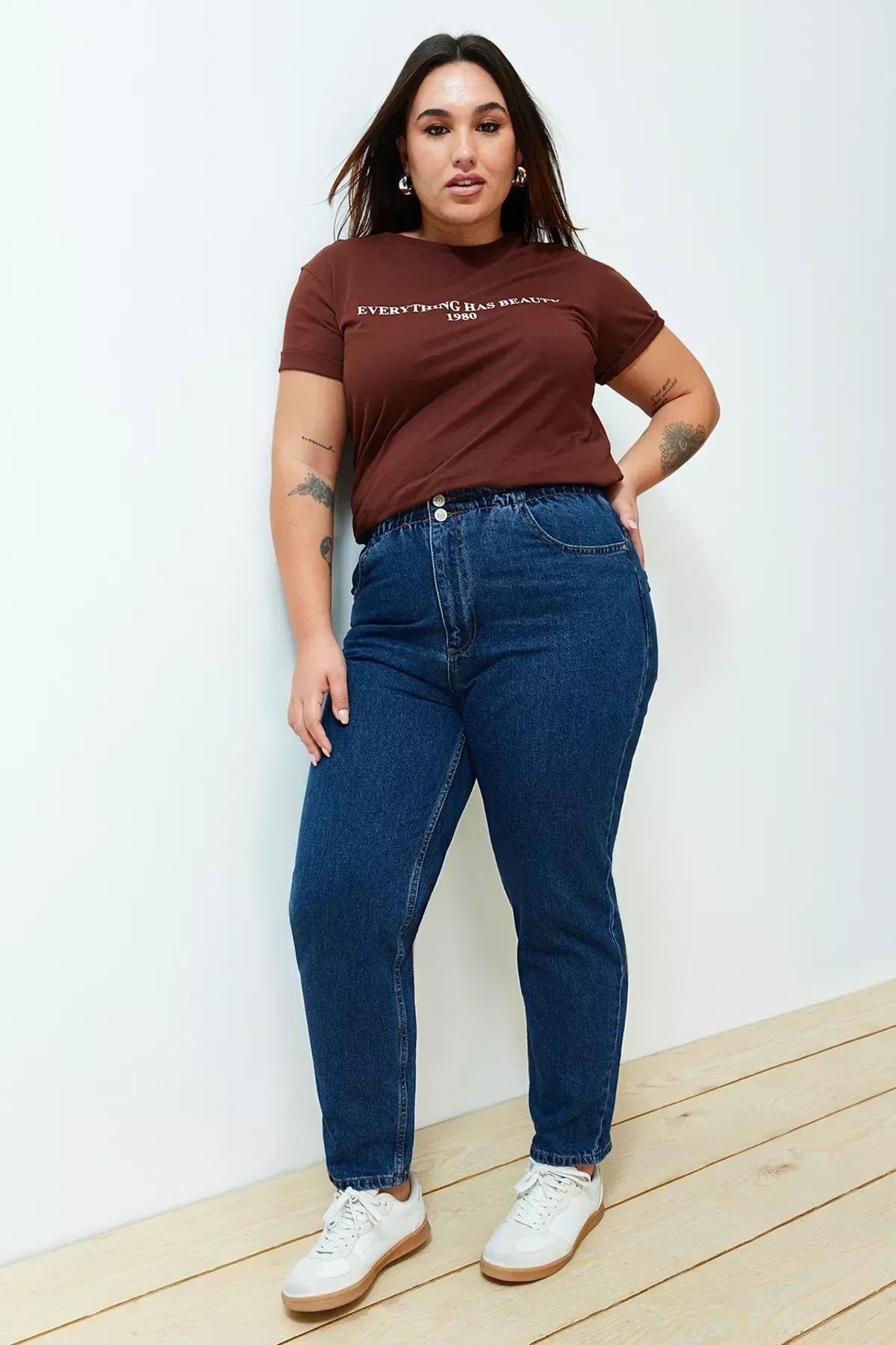 Blue Mom Plus Size Jeans, Blue, large image number 7