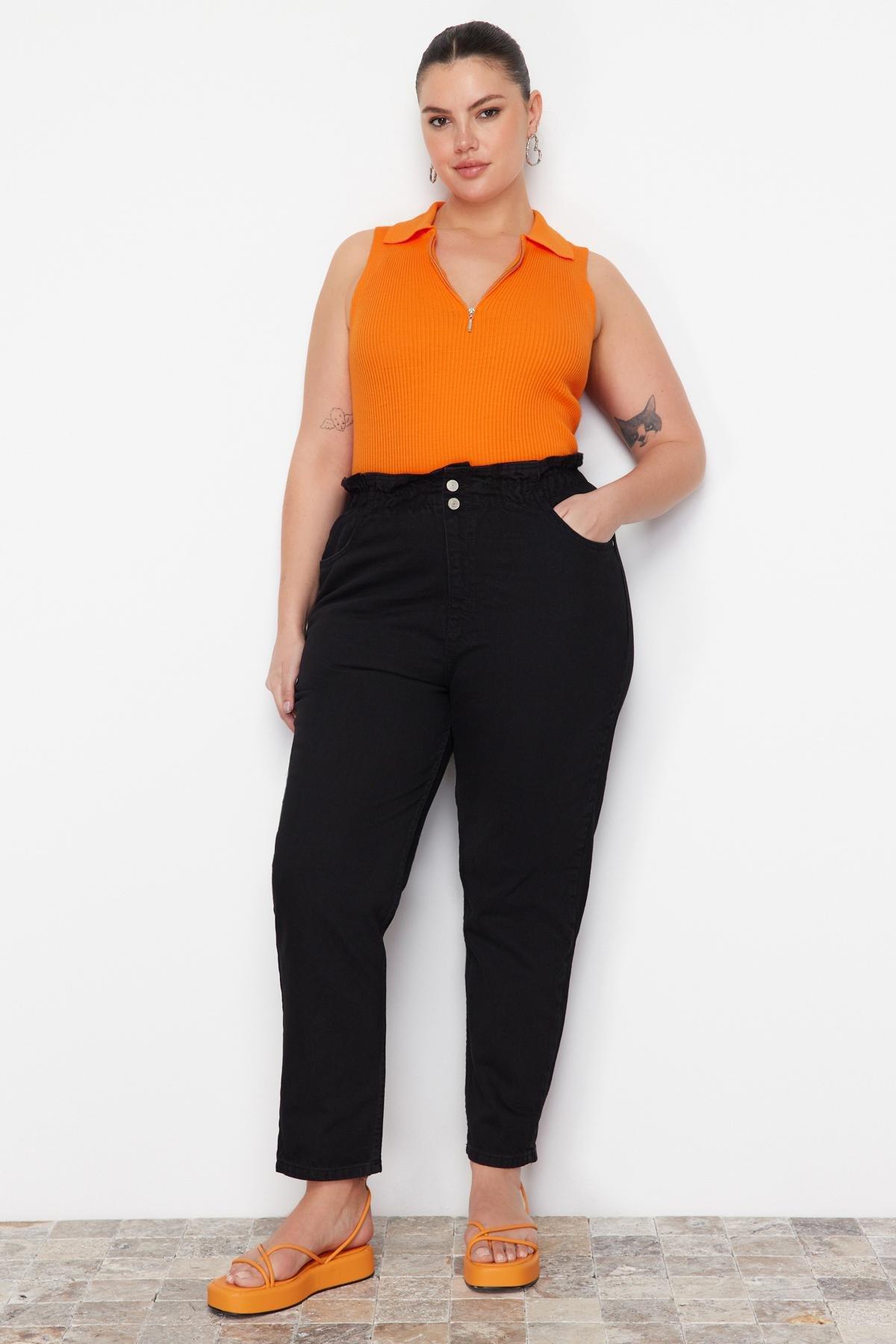 Black High Waist Mom Plus Size Jeans, , large image number 0