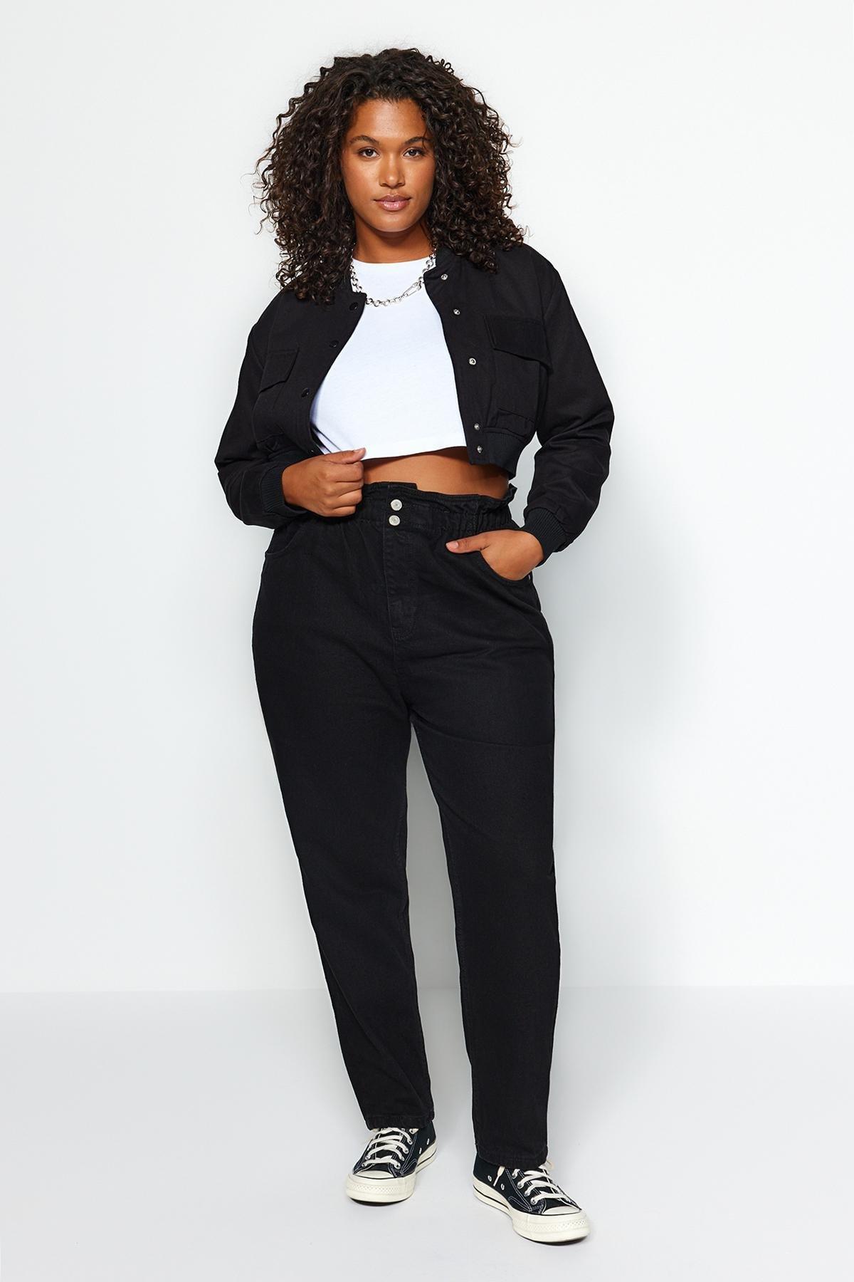 Black High Waist Mom Plus Size Jeans, , large image number 1