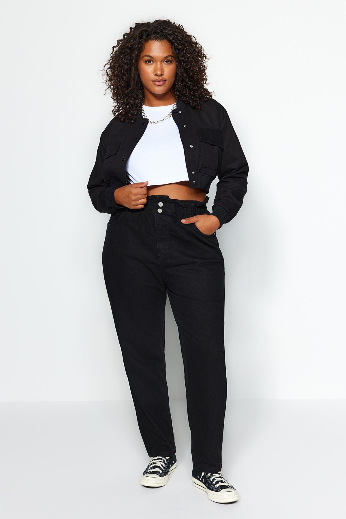 Trendyol - Black High Waist Mom Plus Size Jeans