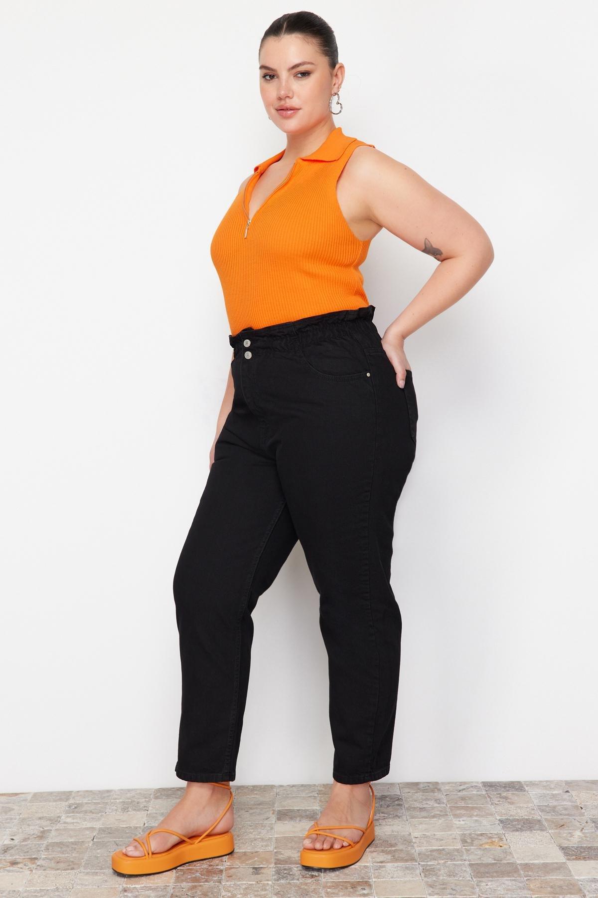 Black High Waist Mom Plus Size Jeans, , large image number 2