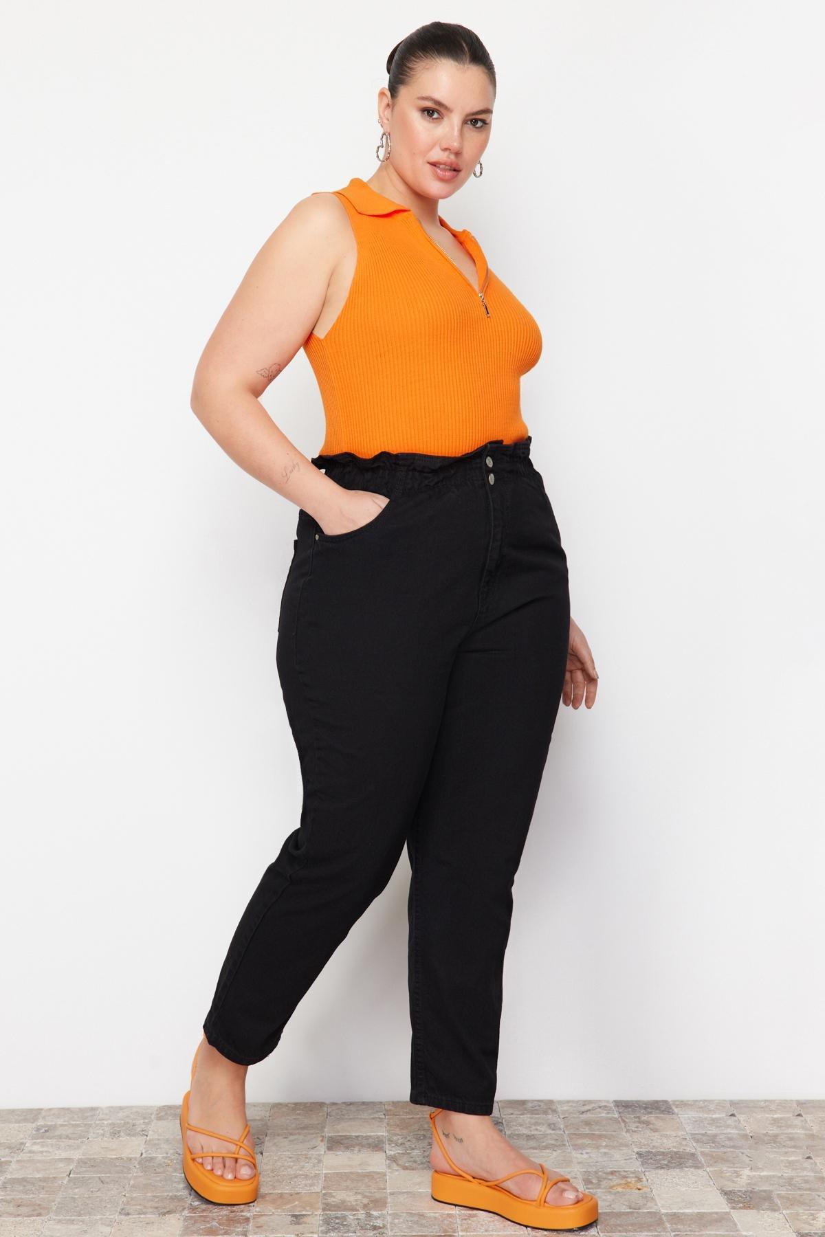 Trendyol - Black High Waist Mom Plus Size Jeans