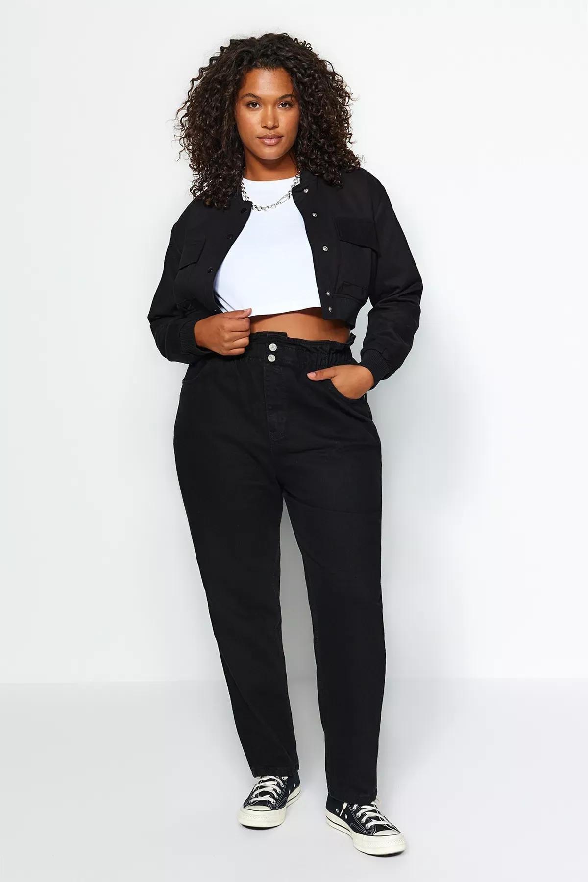 Black High Waist Mom Plus Size Jeans, , large image number 5