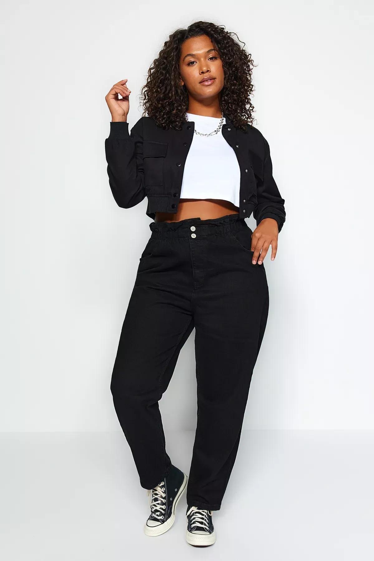 Black High Waist Mom Plus Size Jeans, , large image number 7