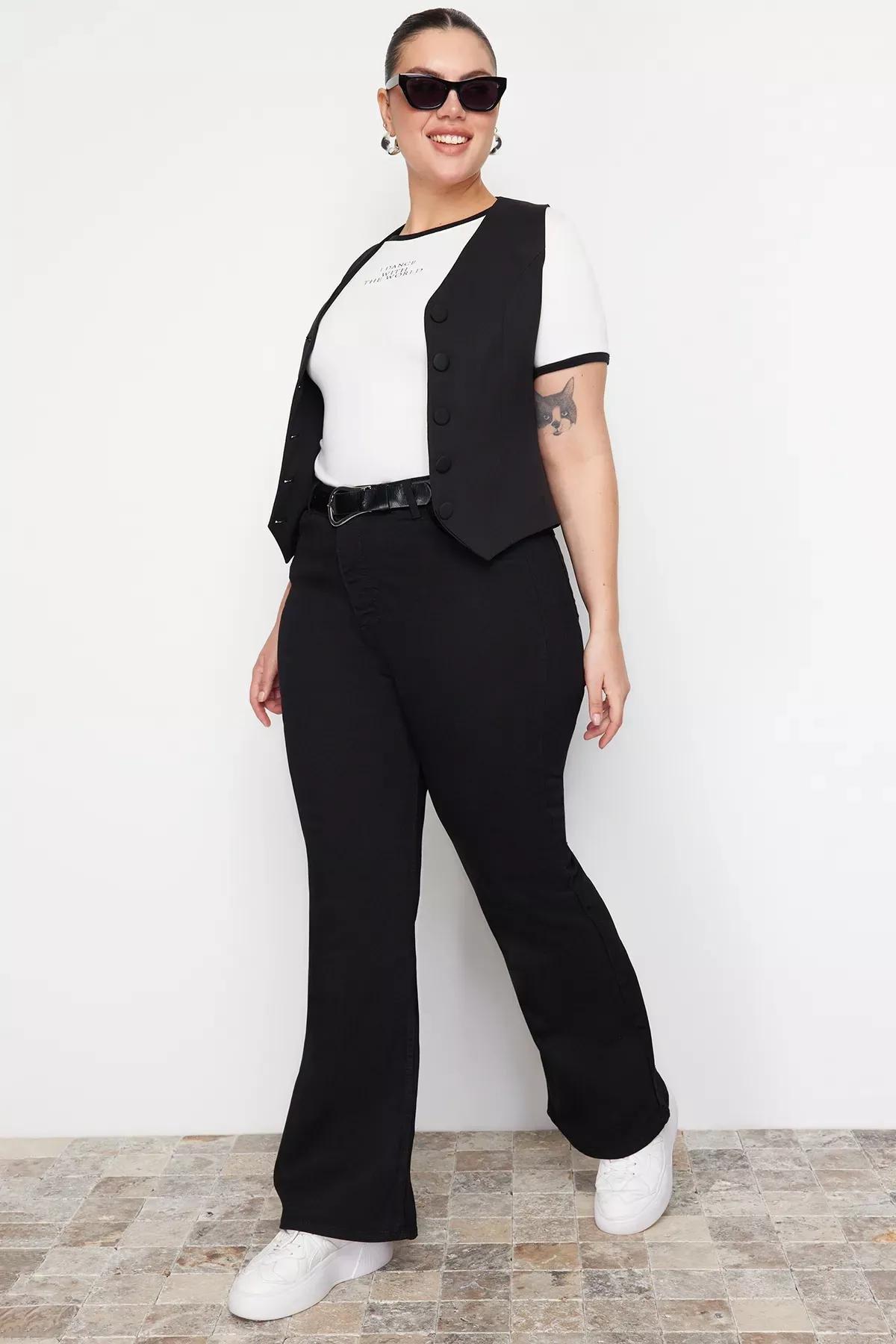Black Slim Plus Size Jeans, Black, medium