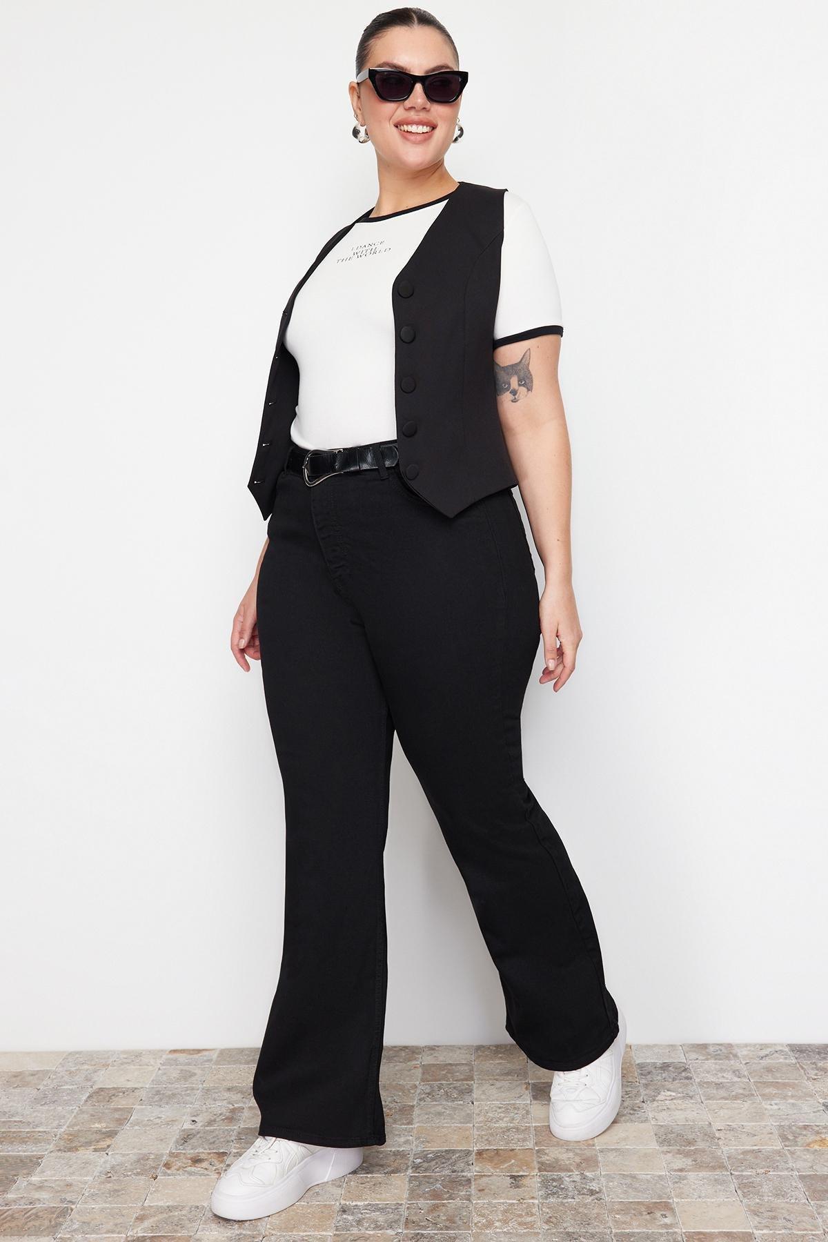 Black Slim Plus Size Jeans, , large image number 1