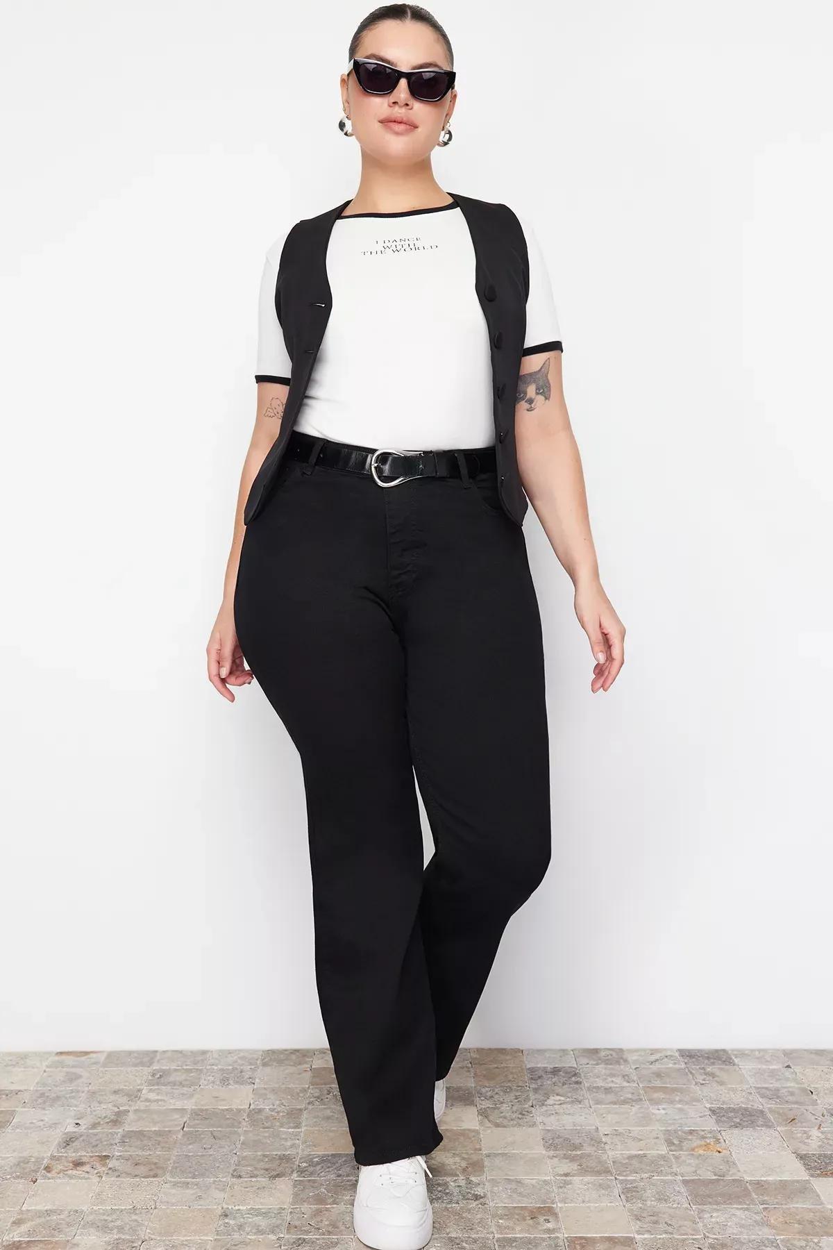 Black Slim Plus Size Jeans, Black, medium