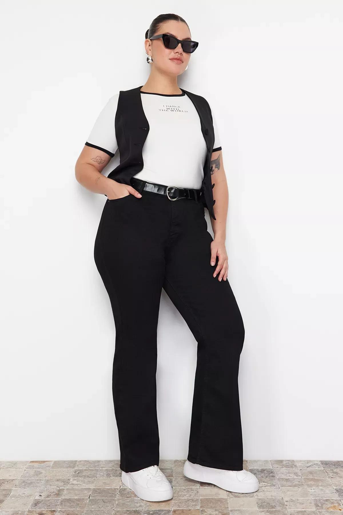 Black Slim Plus Size Jeans, Black, medium