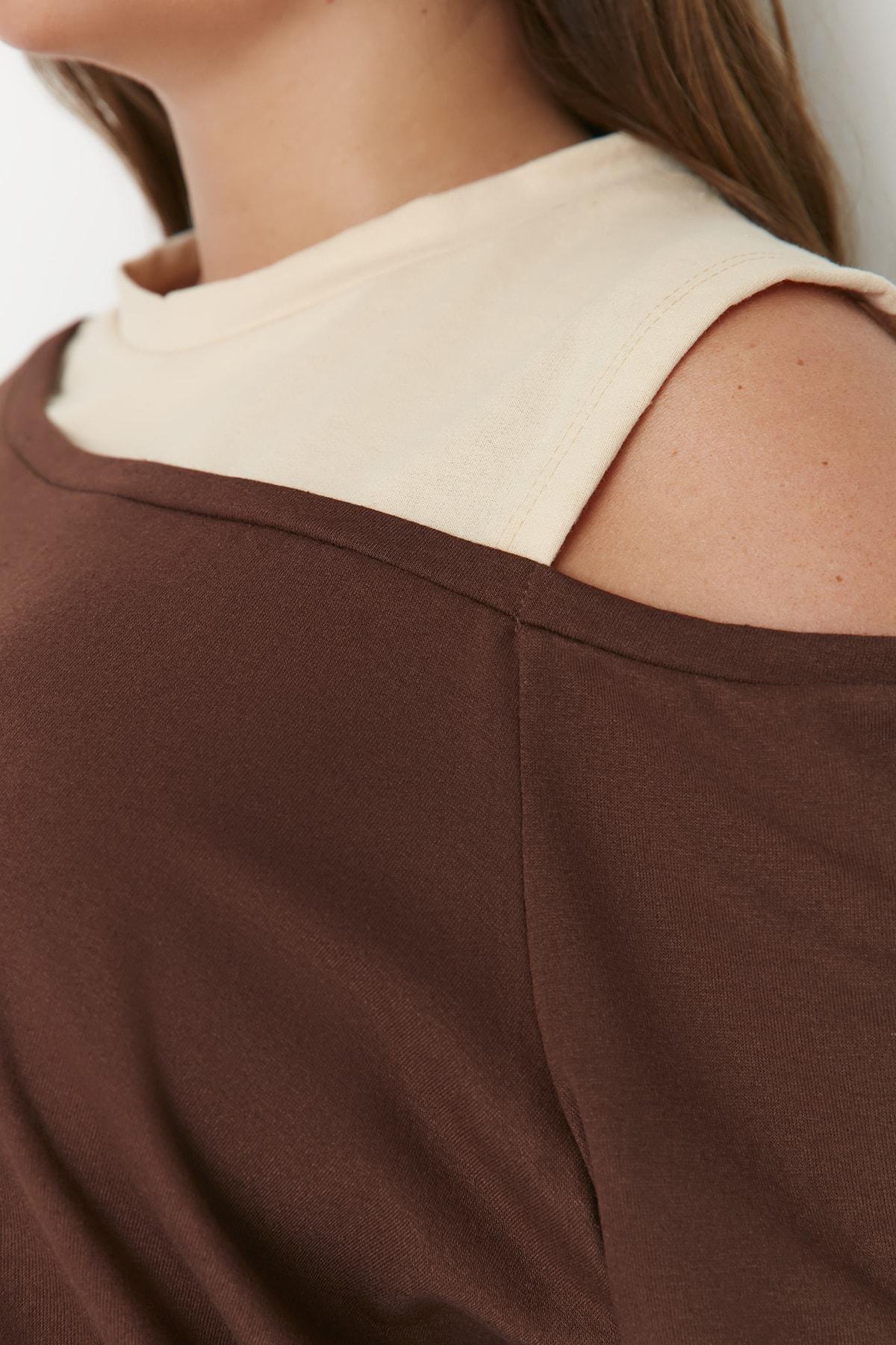 Brown Crew Neck Plus Size Sweatshirt, , large image number 2
