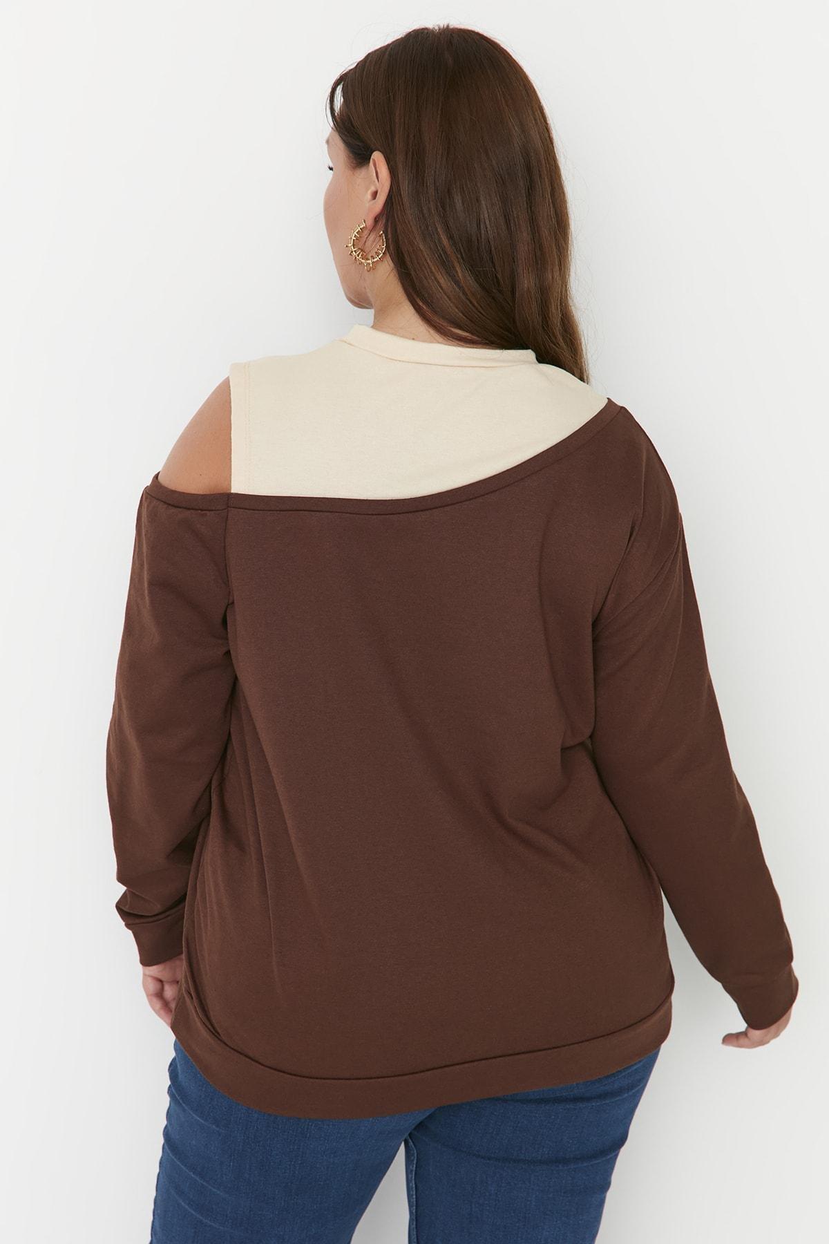 Brown Crew Neck Plus Size Sweatshirt, , large image number 4