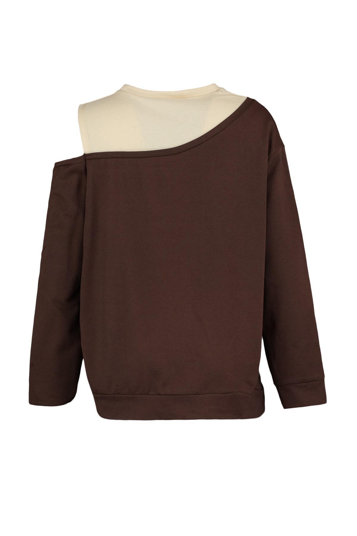 Brown Crew Neck Plus Size Sweatshirt, , large image number 5