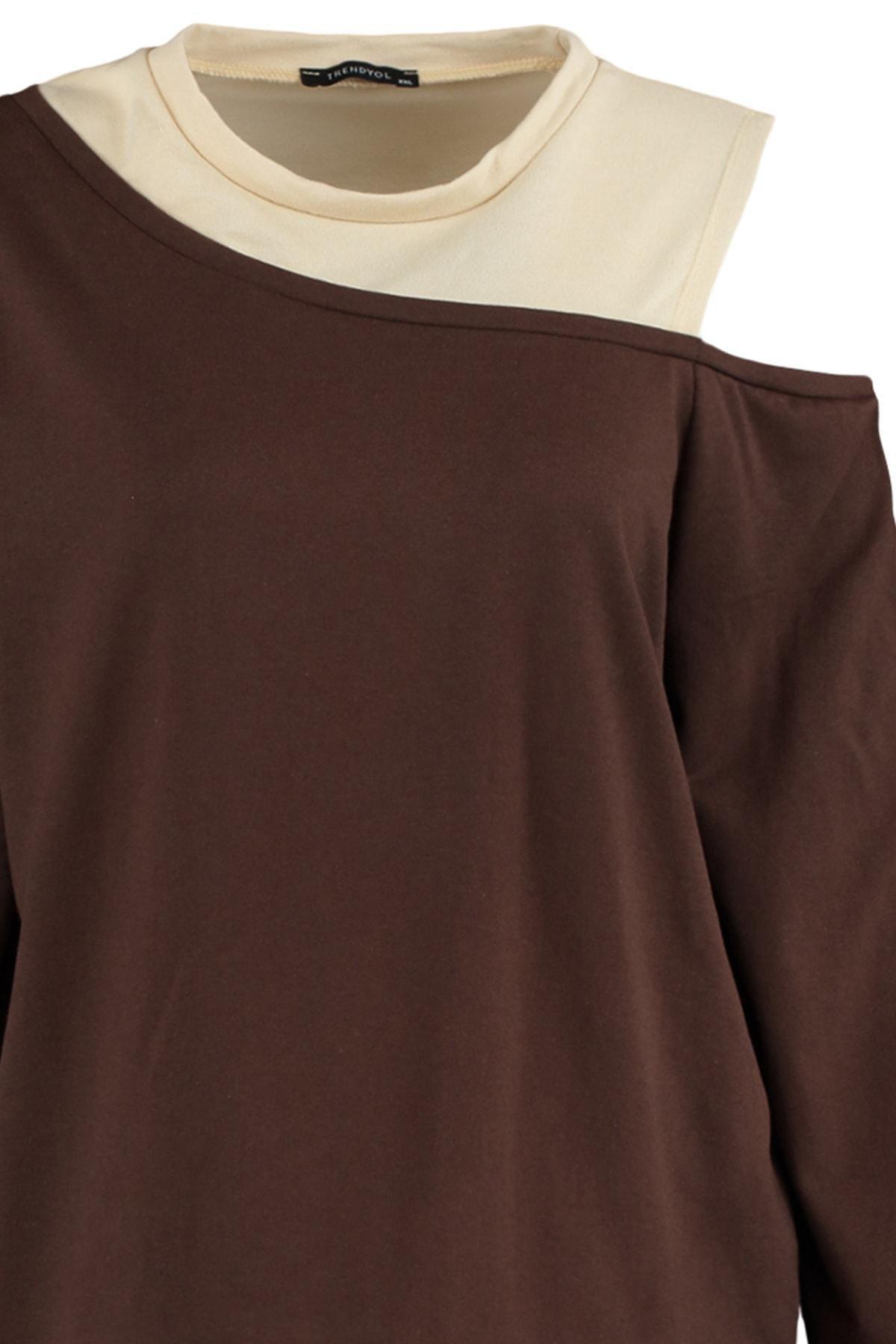 Brown Crew Neck Plus Size Sweatshirt, , large image number 7