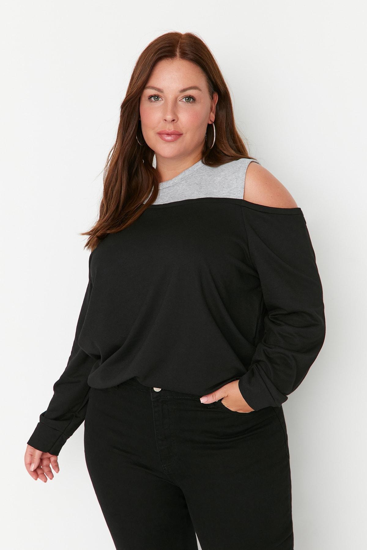 Black Crew Neck Plus Size Sweatshirt, , large image number 0