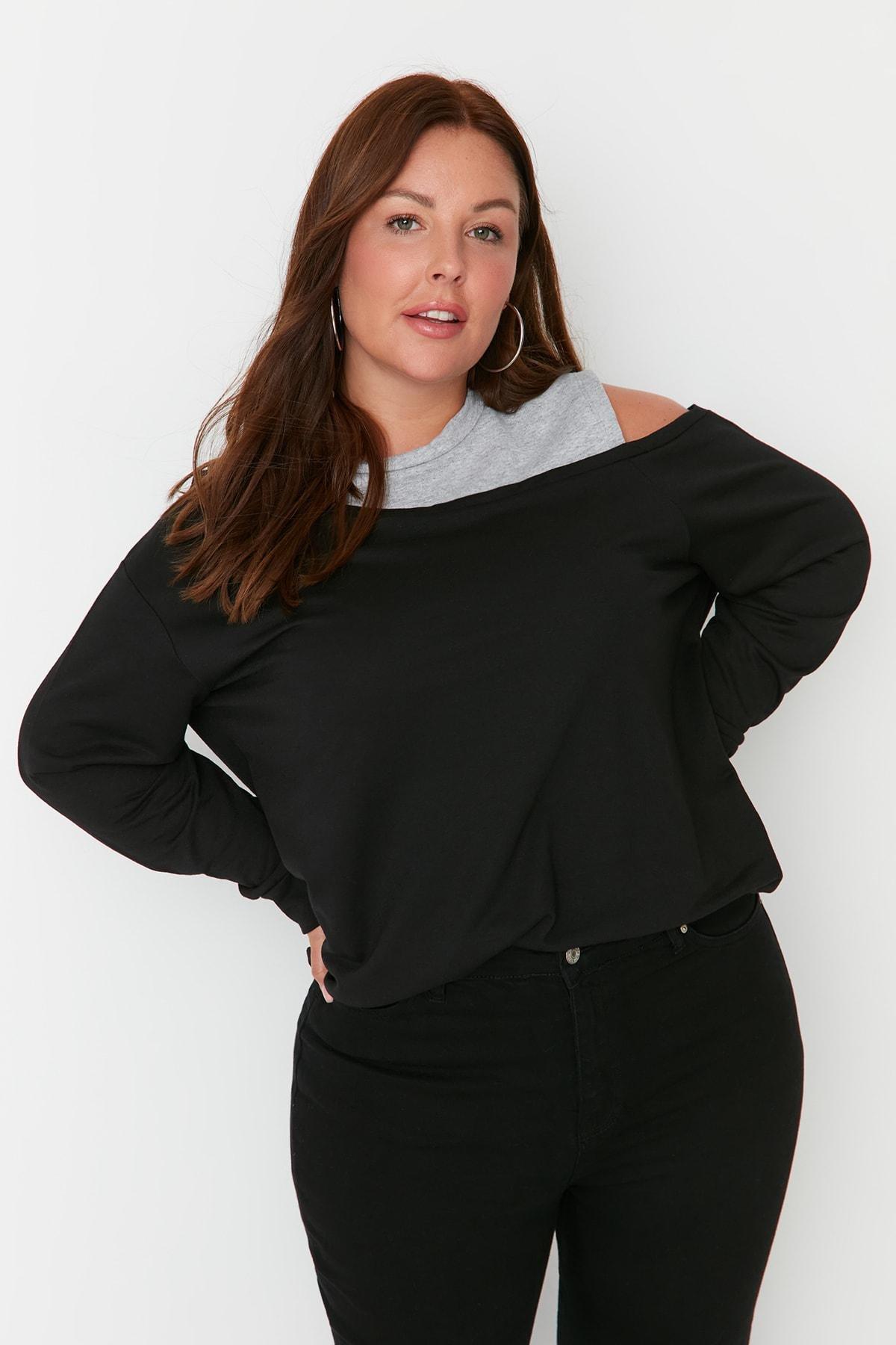 Black Crew Neck Plus Size Sweatshirt, , large image number 3